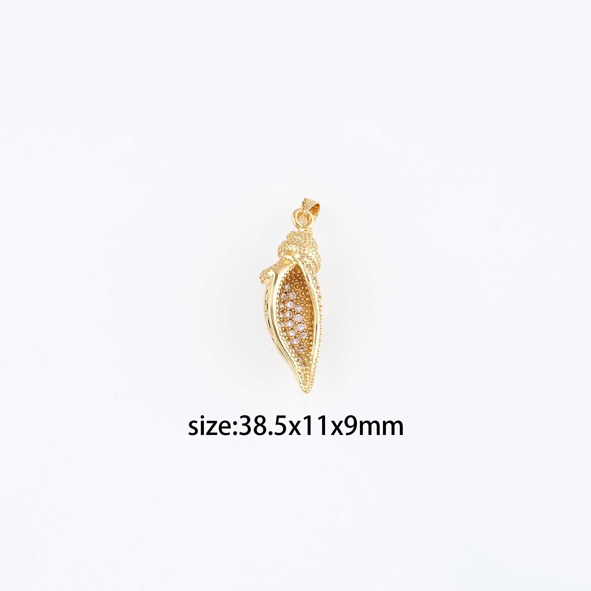 18K Gold Filled Conch Shell Pendant,CZ Micro Pave Ocean Shell Charm Earrings Necklace for DIY Jewelry Making Supply