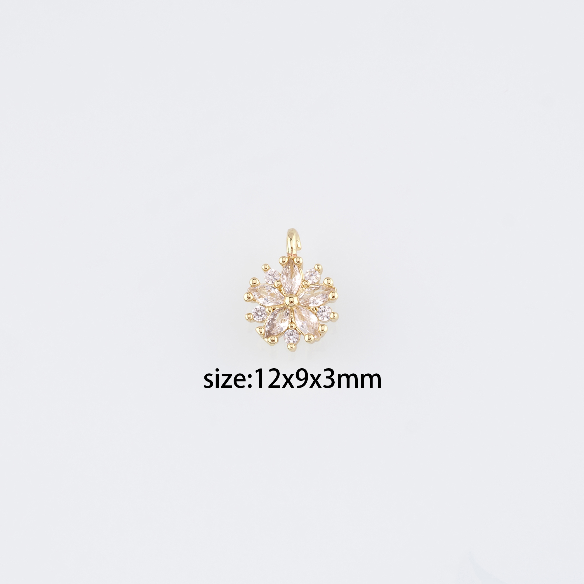 18K Gold Filled Flower Pendant,CZ Micro Pave Flower Charm Earrings Necklace for DIY Jewelry Making Supply