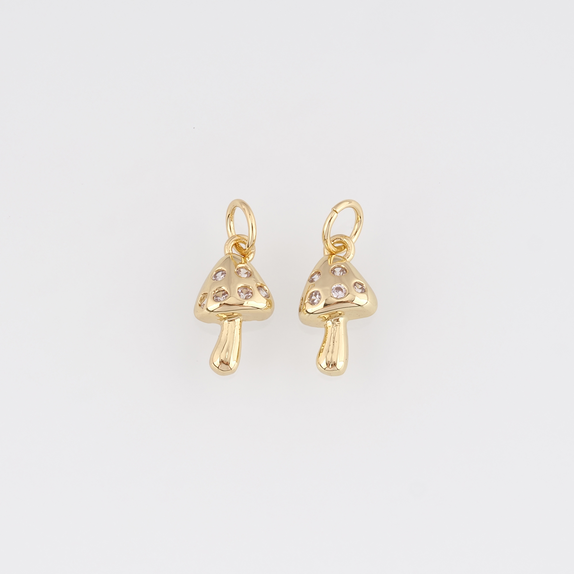 18K Gold Filled Mushroom Pendant,CZ Micro Pave Mushroom Charm Earrings Necklace for DIY Jewelry Making Supply