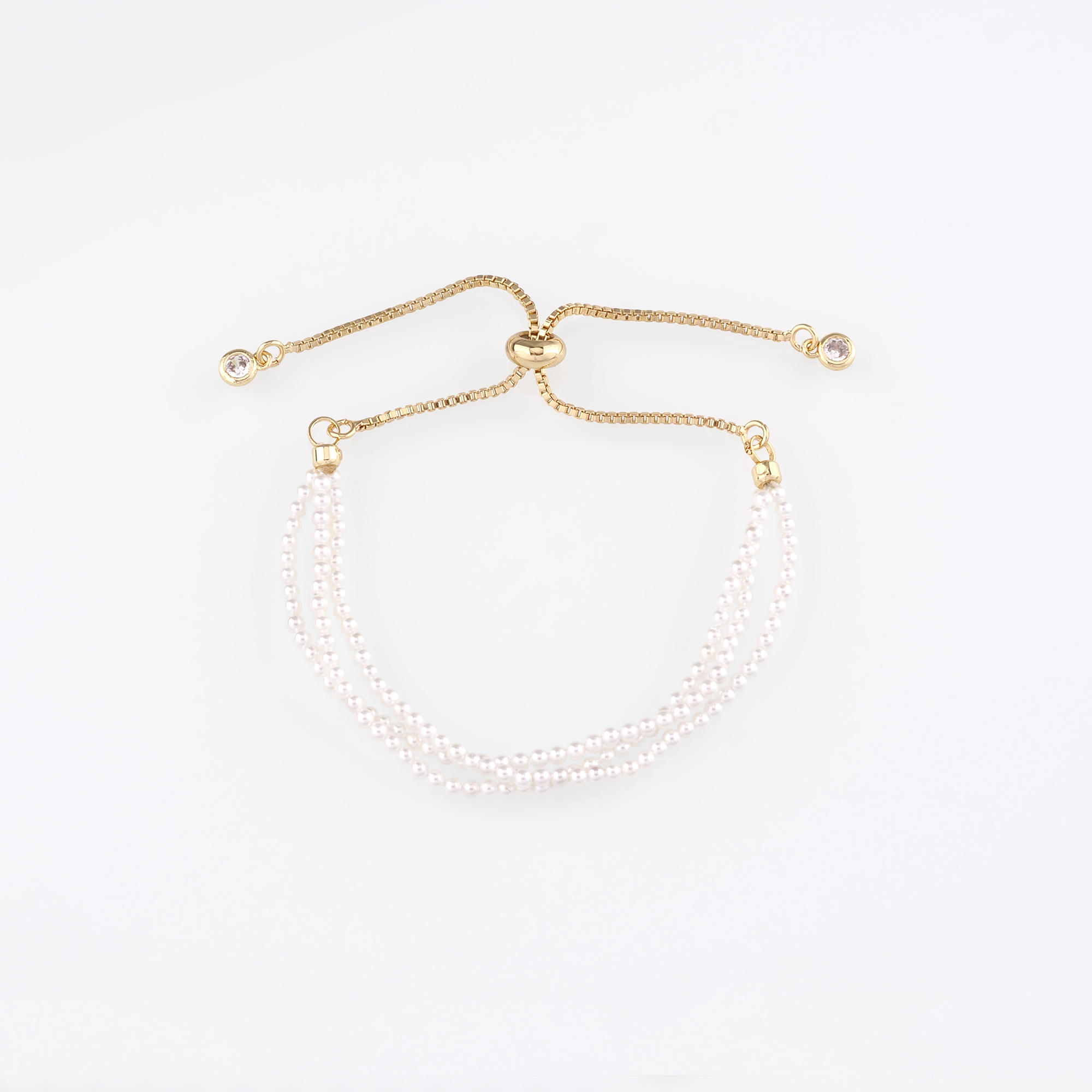 18K Gold Filled Pearl Beaded Chain Bracelet,Bead Bracelet,Adjustable Bracelet,Gift For Her