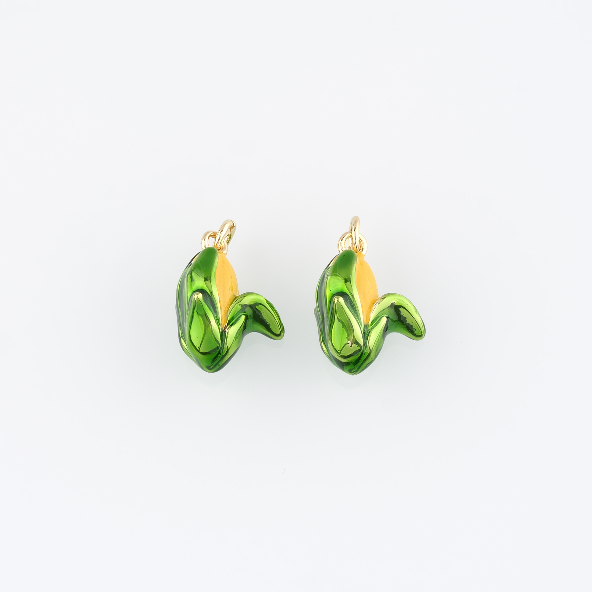 18K Gold Filled Corn Pendant,Enamel Corn Charm Earrings Necklace for DIY Jewelry Making Supply