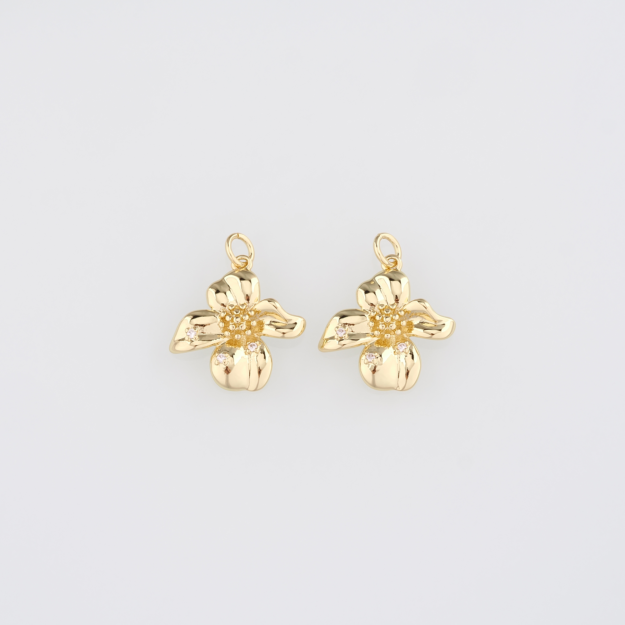 18K Gold Filled Orchid Pendant,Orchid Flower Charm Earrings Necklace for DIY Jewelry Making Supply