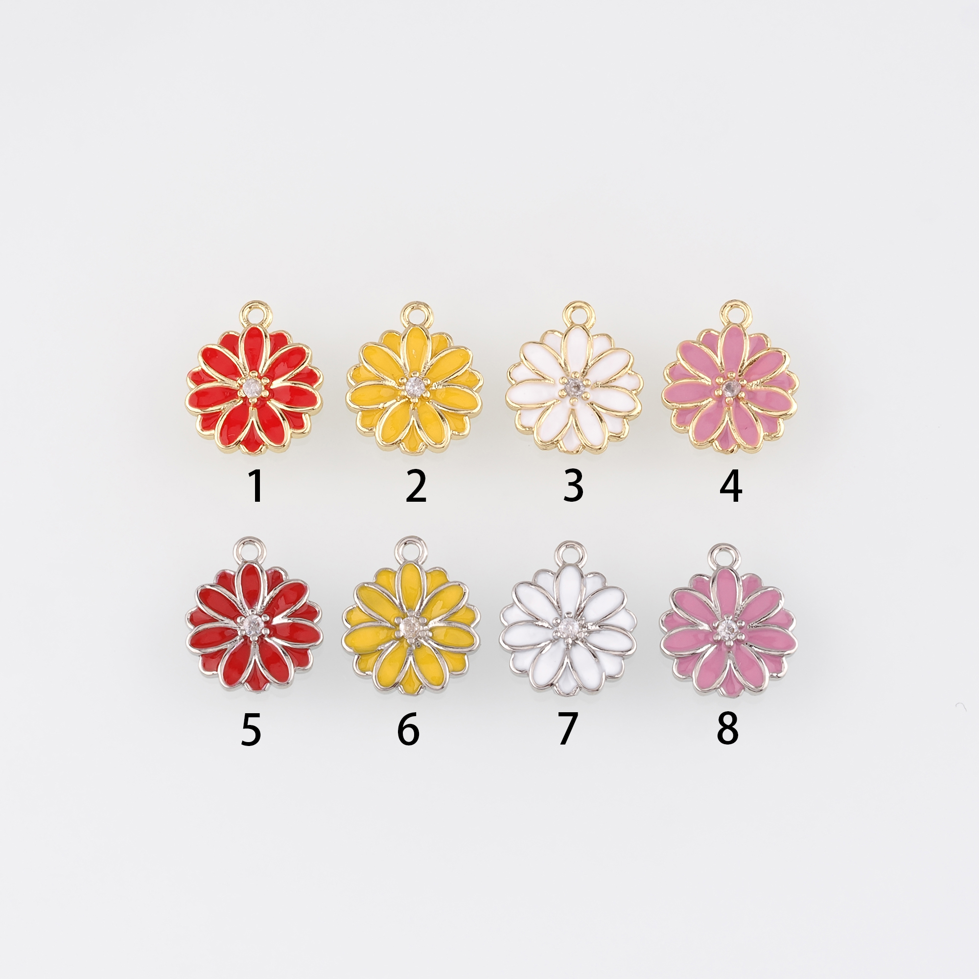 18K Gold Filled Daisy Pendant,Enamel Daisy Charm Earrings Necklace for DIY Jewelry Making Supply