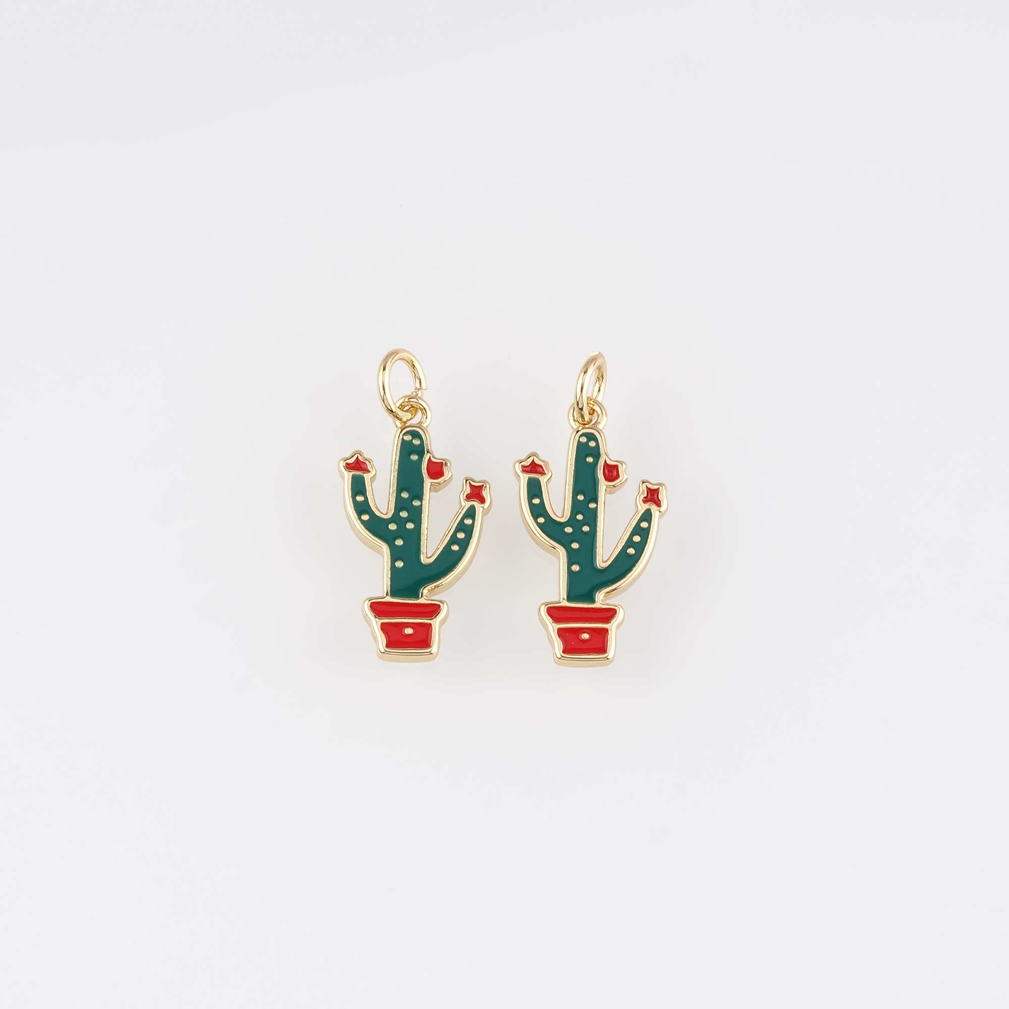 18K Gold Filled Cactus Pendant,Enamel Cactus Charm Earrings Necklace for DIY Jewelry Making Supply