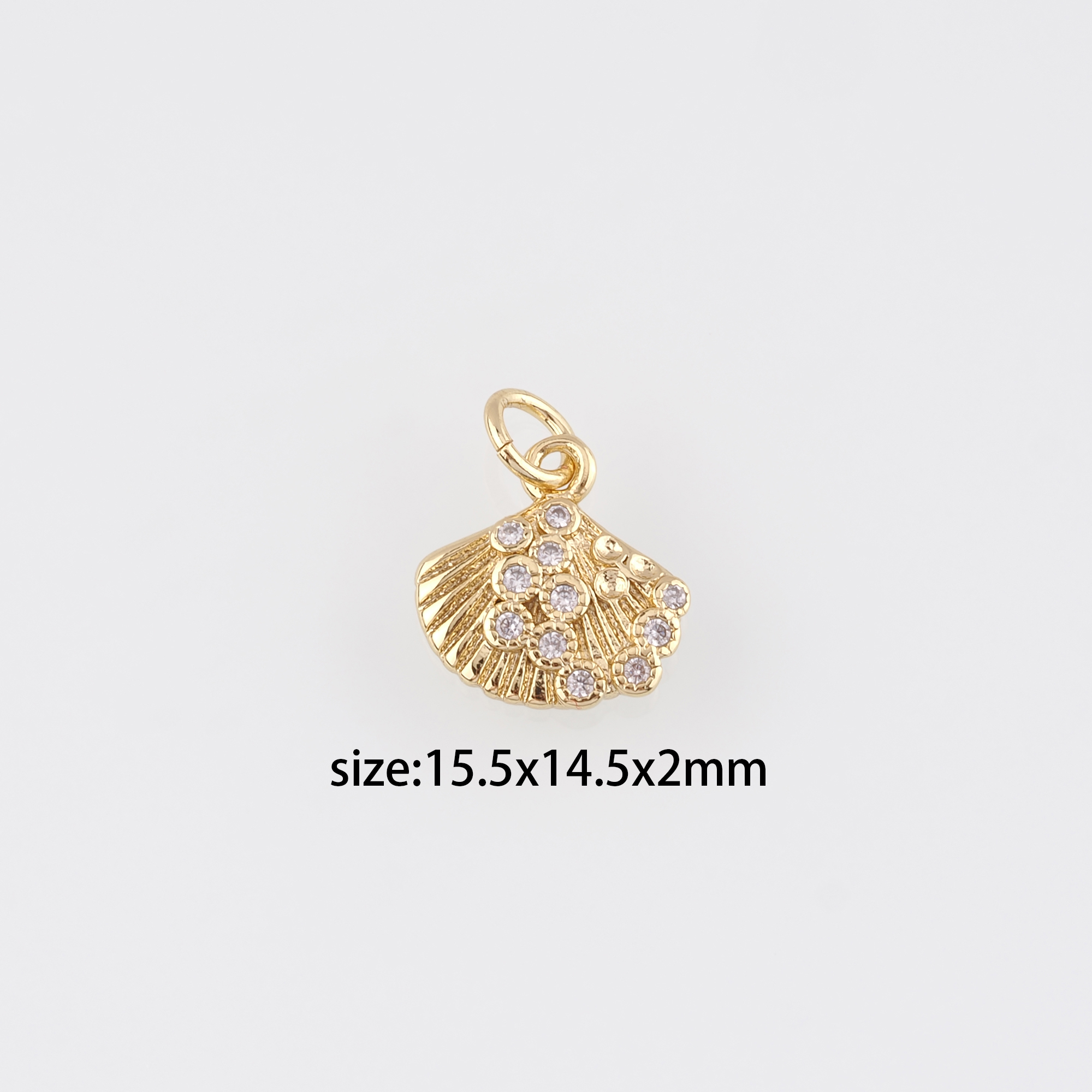 18K Gold Filled Scallop Pendant,CZ Micro Pave Ocean Scallop Charm Earrings Necklace for DIY Jewelry Making Supply