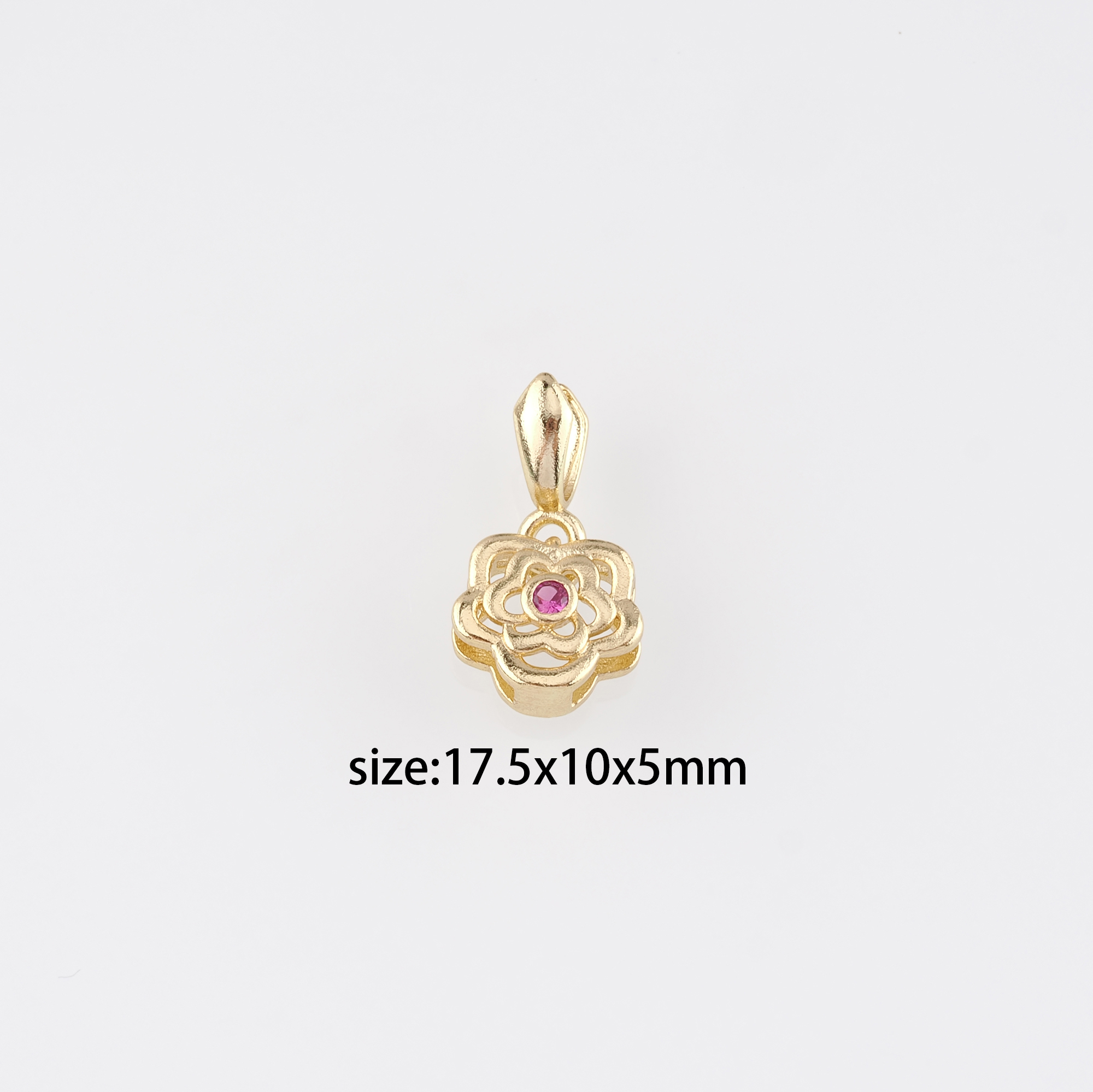 18K Gold Filled Flower Pendant,CZ Micro Pave Flower Charm Earrings Necklace for DIY Jewelry Making Supply