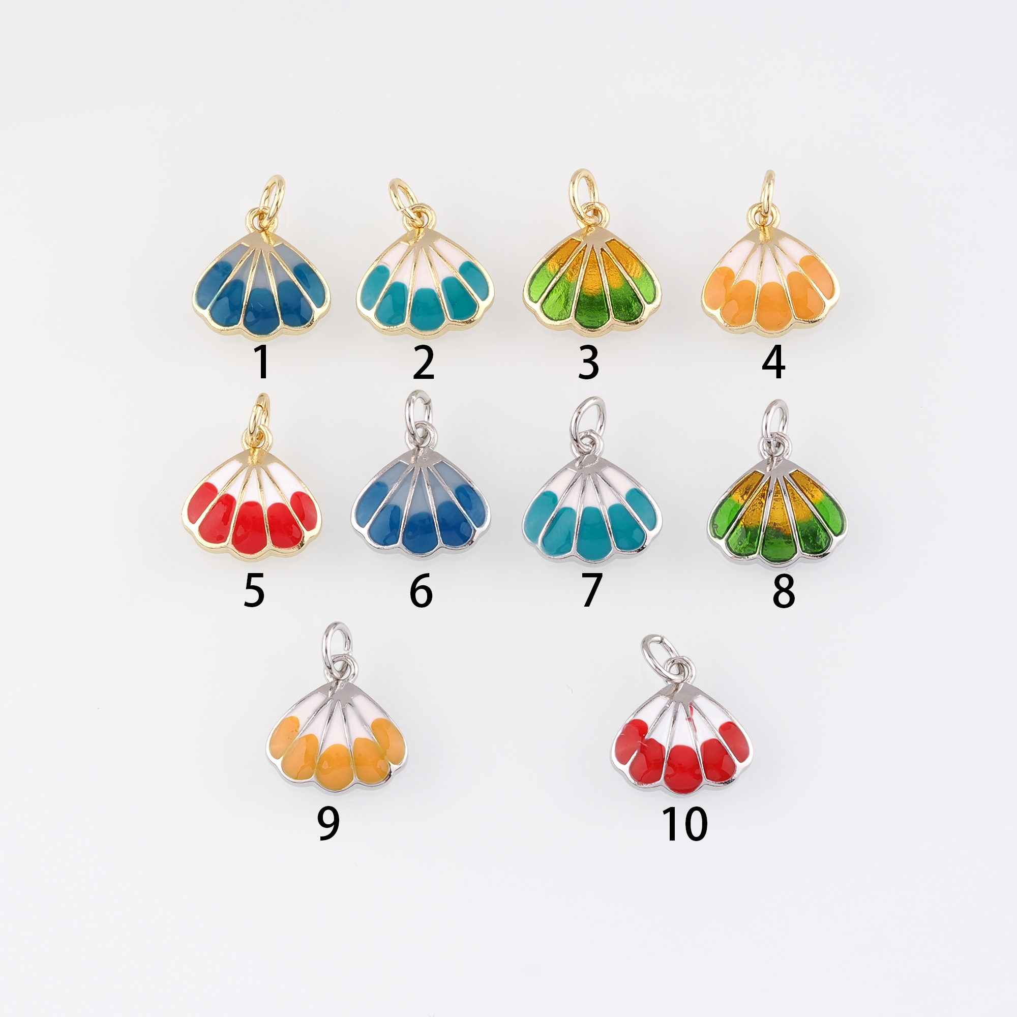 18K Gold Filled Scallop Pendant,Enamel Scallop Charm Earrings Necklace for DIY Jewelry Making Supply