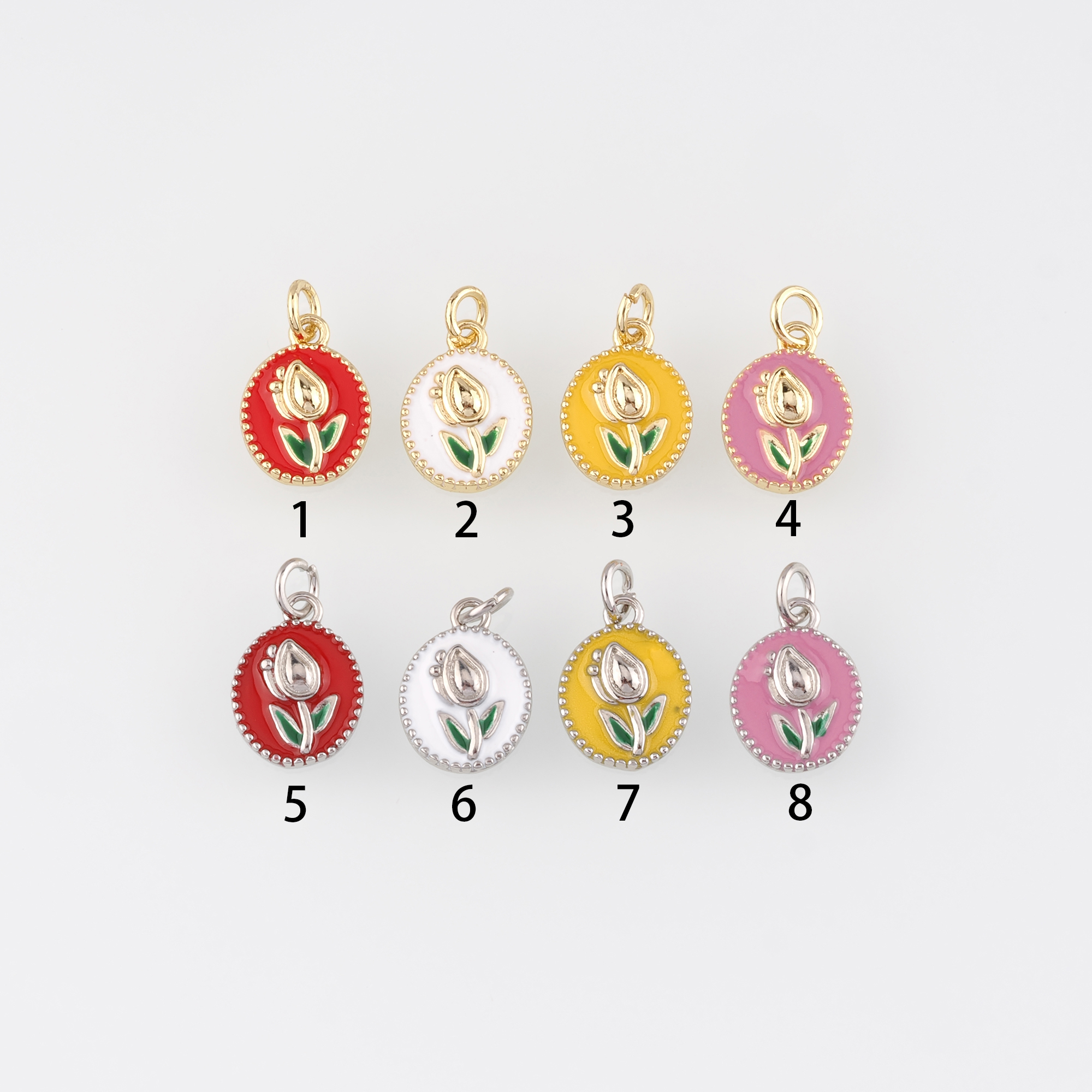 18K Gold Filled Tulip Pendant,Flower Charm,Enamel Tulip Earrings Necklace for DIY Jewelry Making Supply