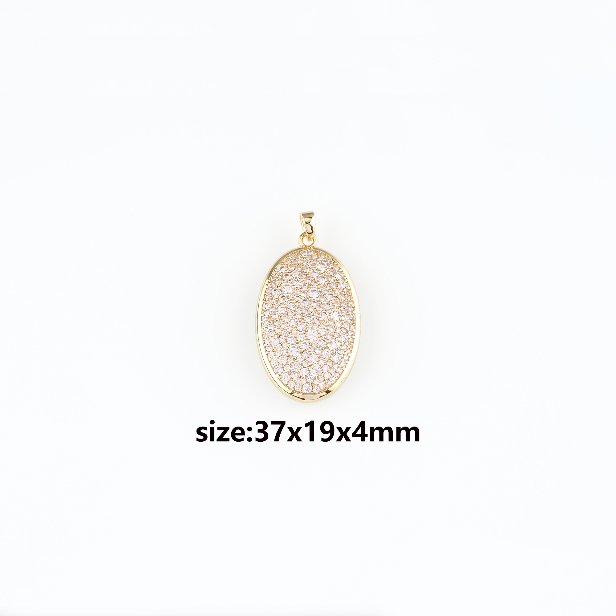 18K Gold Filled Oval Pendant,CZ Micro Pave Oval Charm Earrings Necklace for DIY Jewelry Making Supply