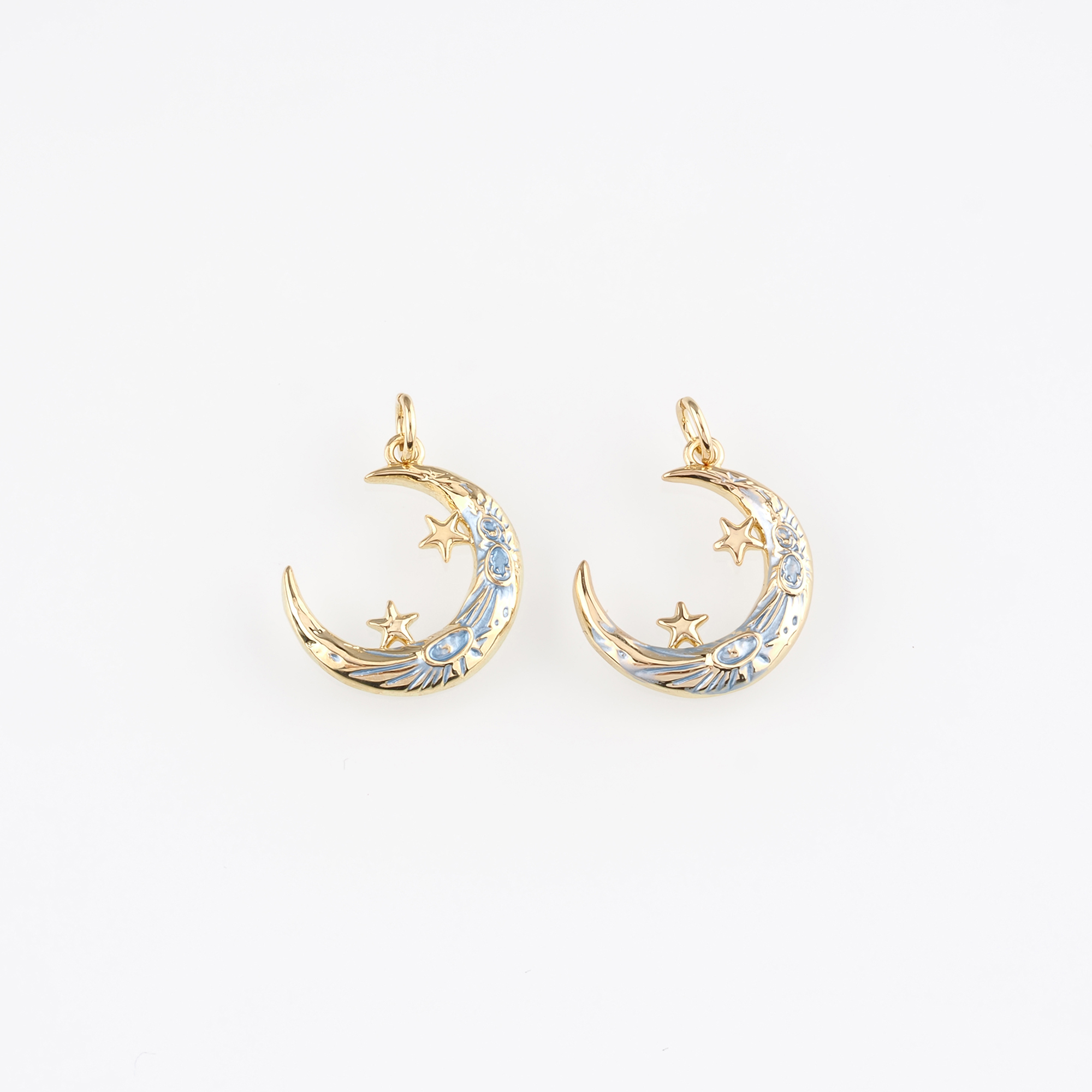 18K Gold Filled Moon Pendant,Enamel Celestial Charm Earrings Necklace for DIY Jewelry Making Supply