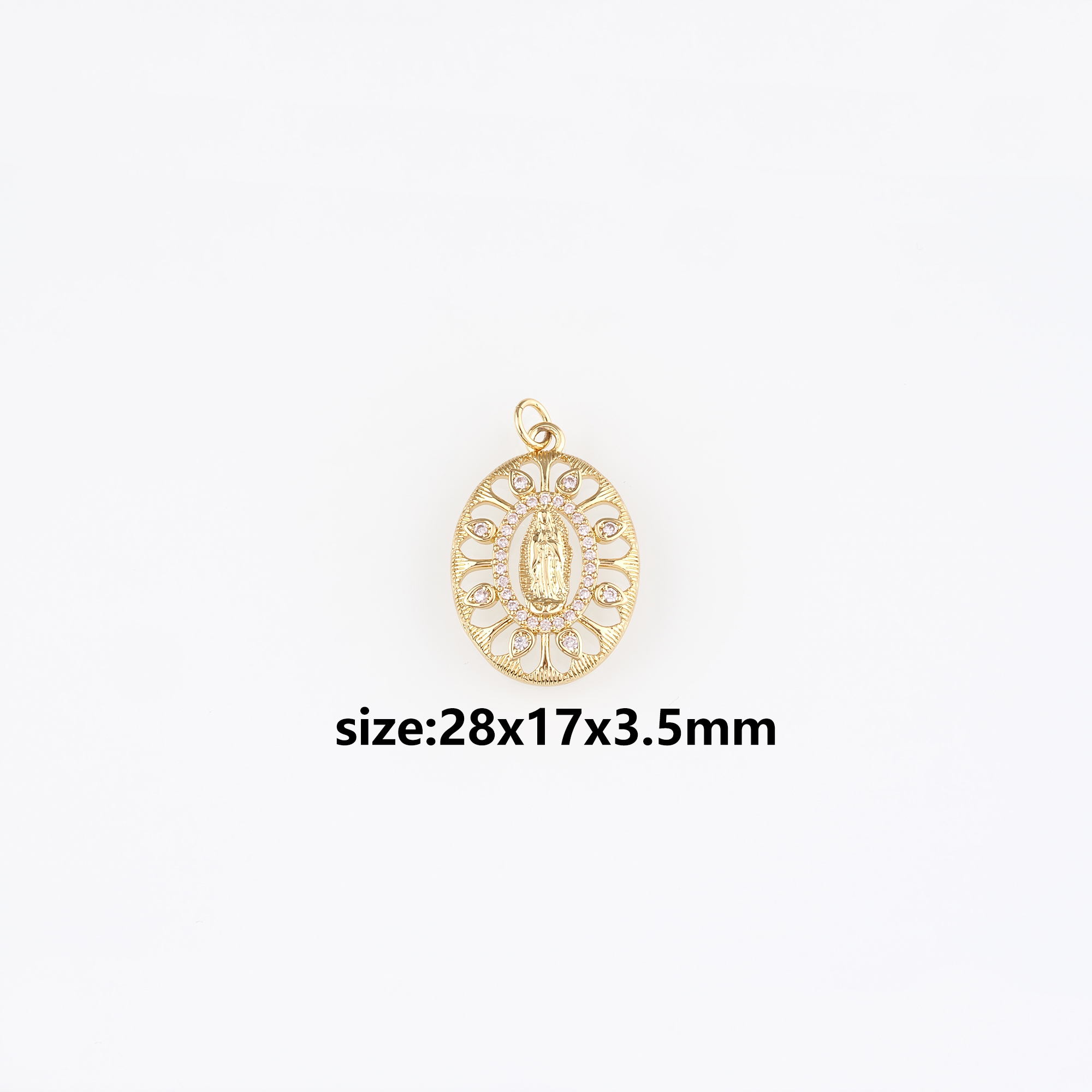 18K Gold Filled Virgin Mary Pendant,CZ Micro Pave Religious Charm Earrings Necklace for DIY Jewelry Making Supply