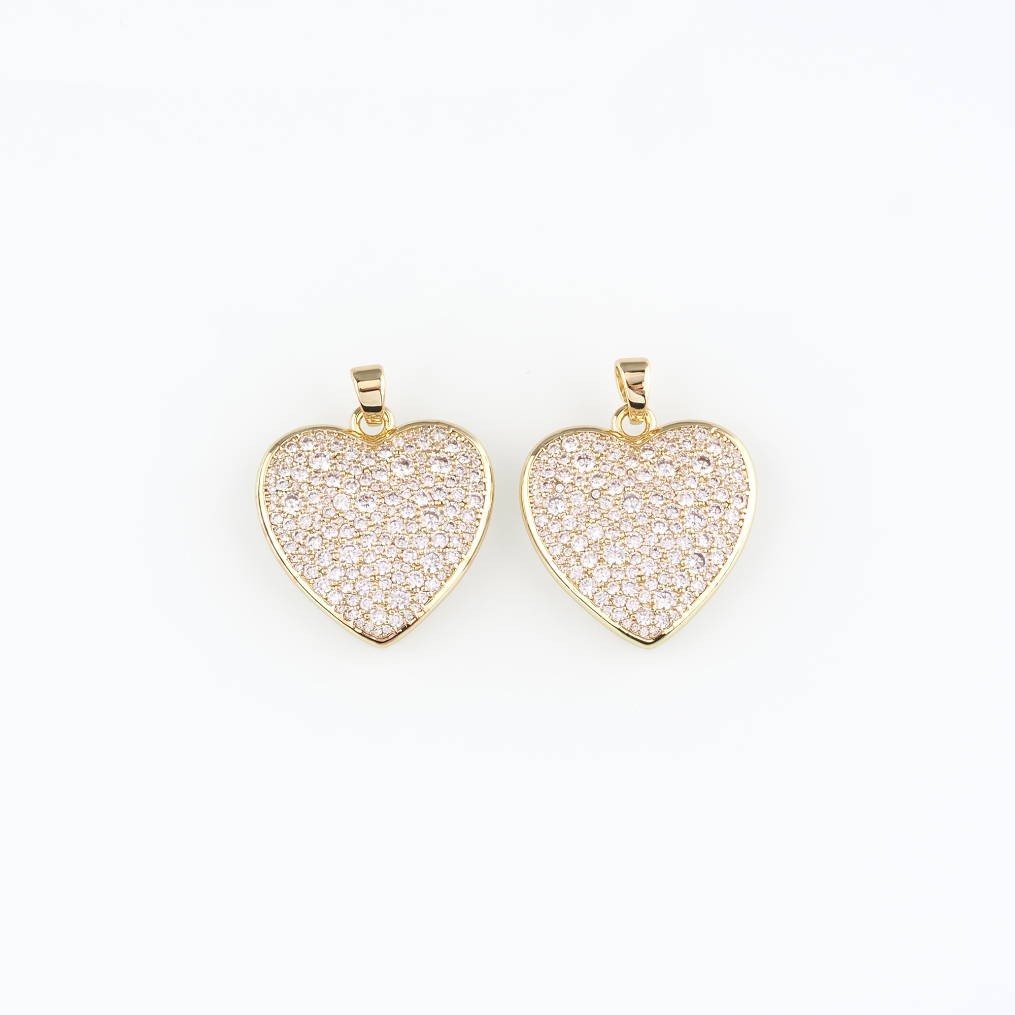 18K Gold Filled Heart Pendant,CZ Micro Pave Heart Charm Earrings Necklace for DIY Jewelry Making Supply