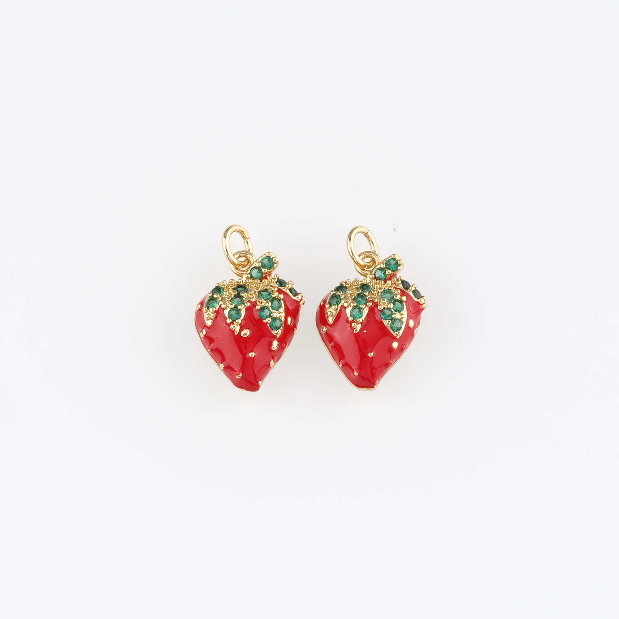 18K Gold Filled Strawberry Pendant,Enamel Strawberry Charm Earrings Necklace for DIY Jewelry Making Supply