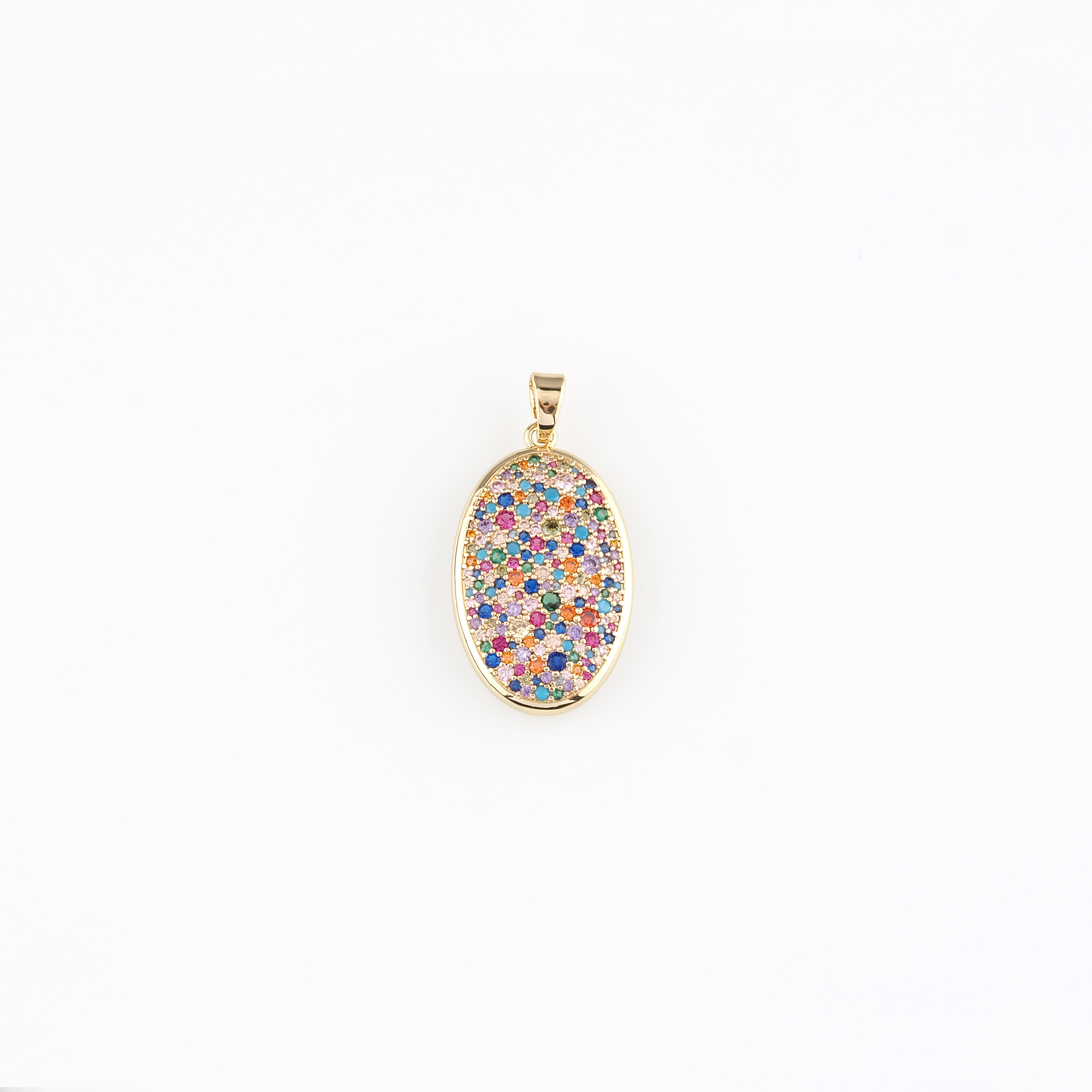 18K Gold Filled Oval Pendant,CZ Micro Pave Oval Charm Earrings Necklace for DIY Jewelry Making Supply