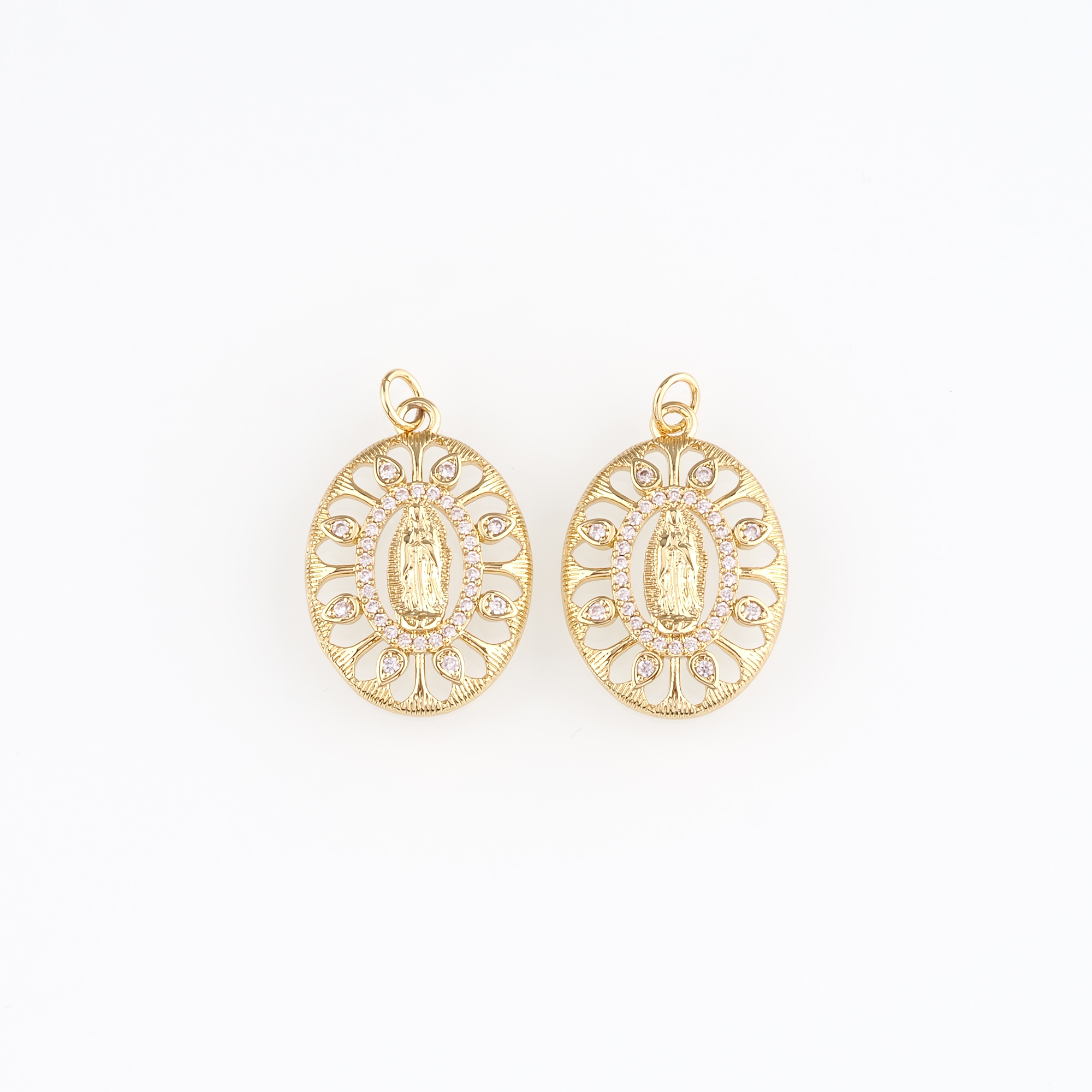 18K Gold Filled Virgin Mary Pendant,CZ Micro Pave Religious Charm Earrings Necklace for DIY Jewelry Making Supply