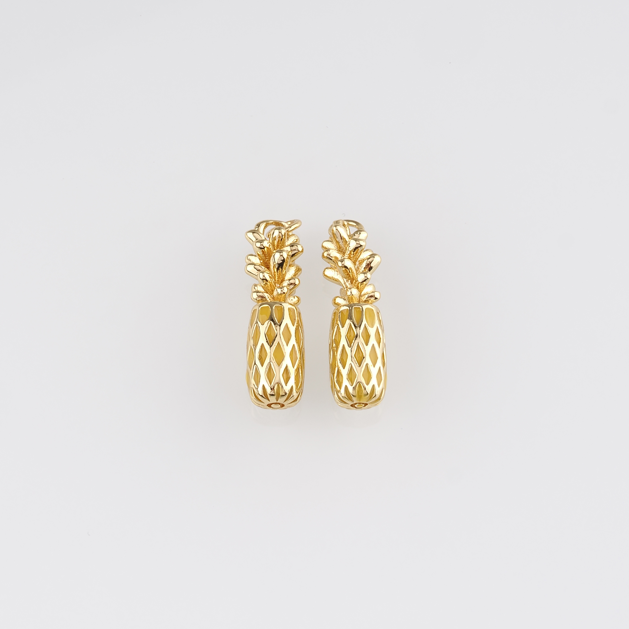 18K Gold Filled Pineapple Pendant,Enamel Fruit Charm Earrings Necklace for DIY Jewelry Making Supply