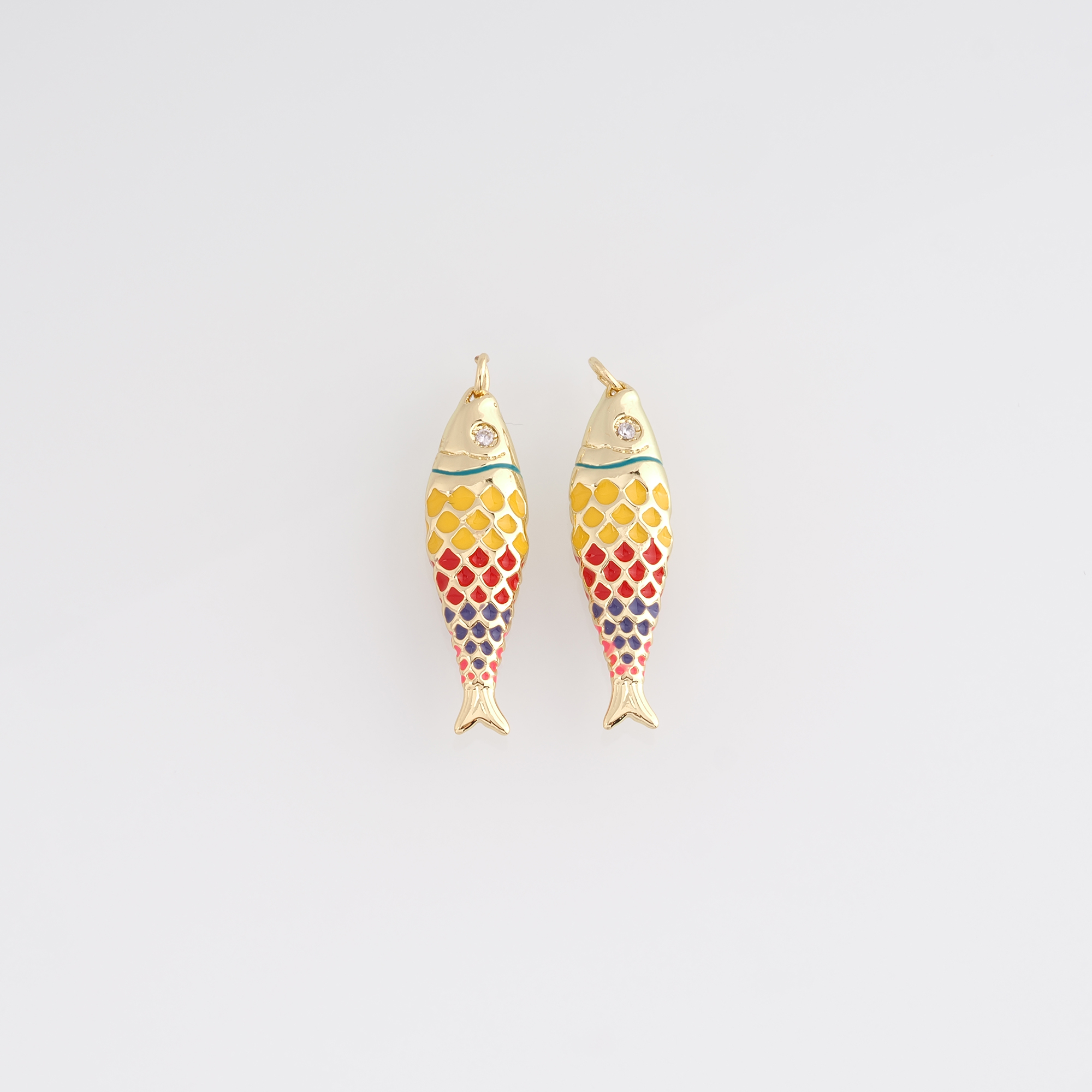 18K Gold Filled Fish Pendant,Enamel Ocean Fish Charm Earrings Necklace for DIY Jewelry Making Supply