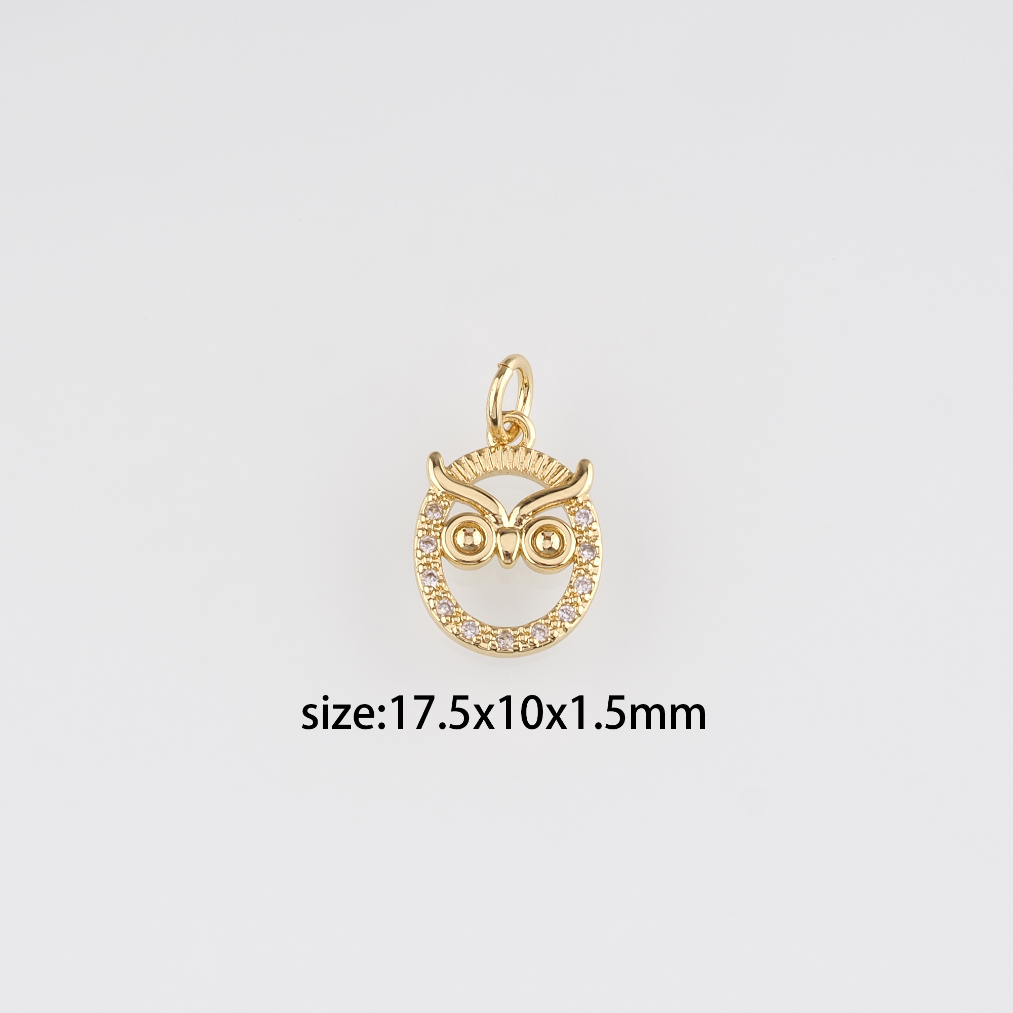 18K Gold Filled Owl Pendant,Animal Charm,CZ Micro Pave Owl Earrings Necklace for DIY Jewelry Making Supply