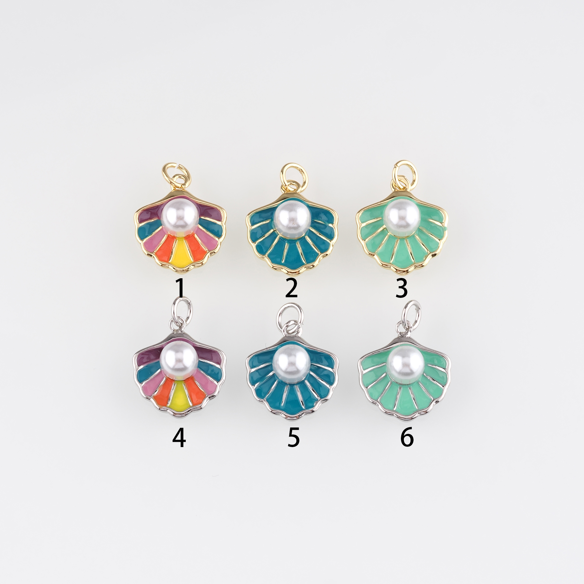 18K Gold Filled Scallop Pendant,Enamel Scallop Charm Earrings Necklace for DIY Jewelry Making Supply