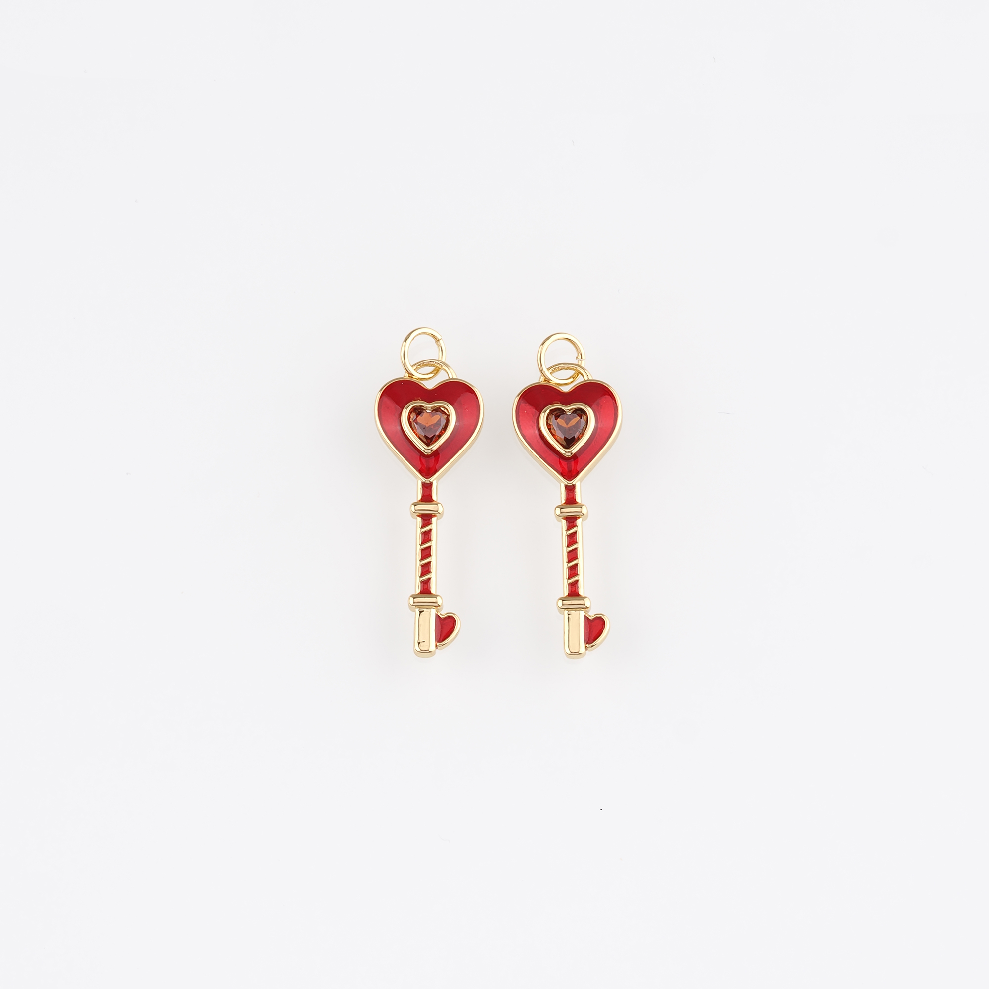 18K Gold Filled Heart Key Pendant,Enamel Key Charm Earrings Necklace for DIY Jewelry Making Supply