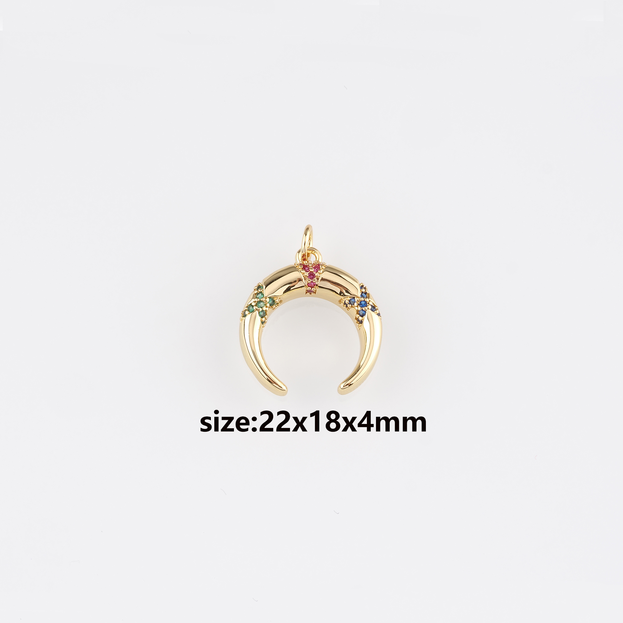 18K Gold Filled Double Horn Pendant,CZ Micro Pave Horn Charm Earrings Necklace for DIY Jewelry Making Supply