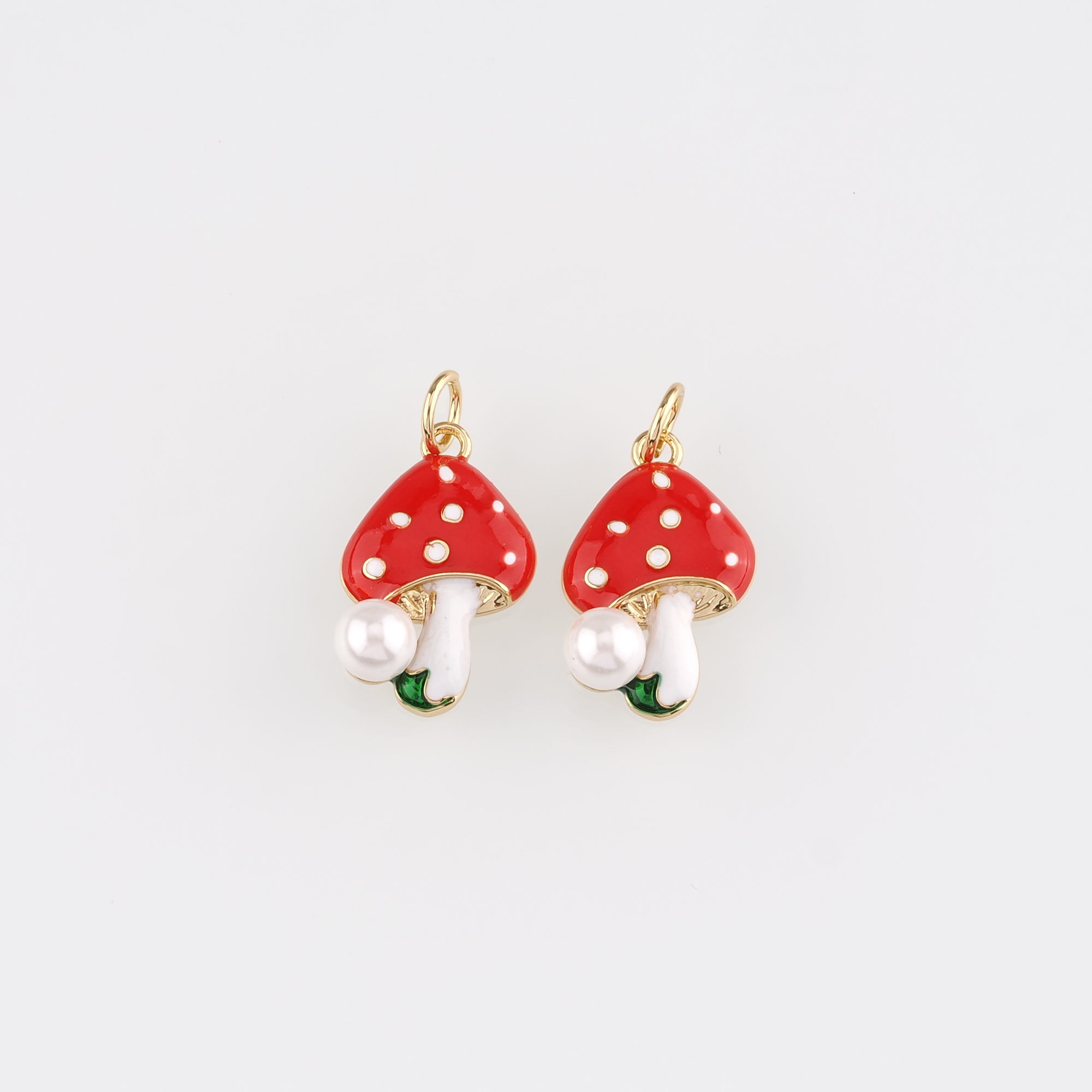 18K Gold Filled Toadstool Pendant,Enamel Mushroom Charm Earrings Necklace for DIY Jewelry Making Supply