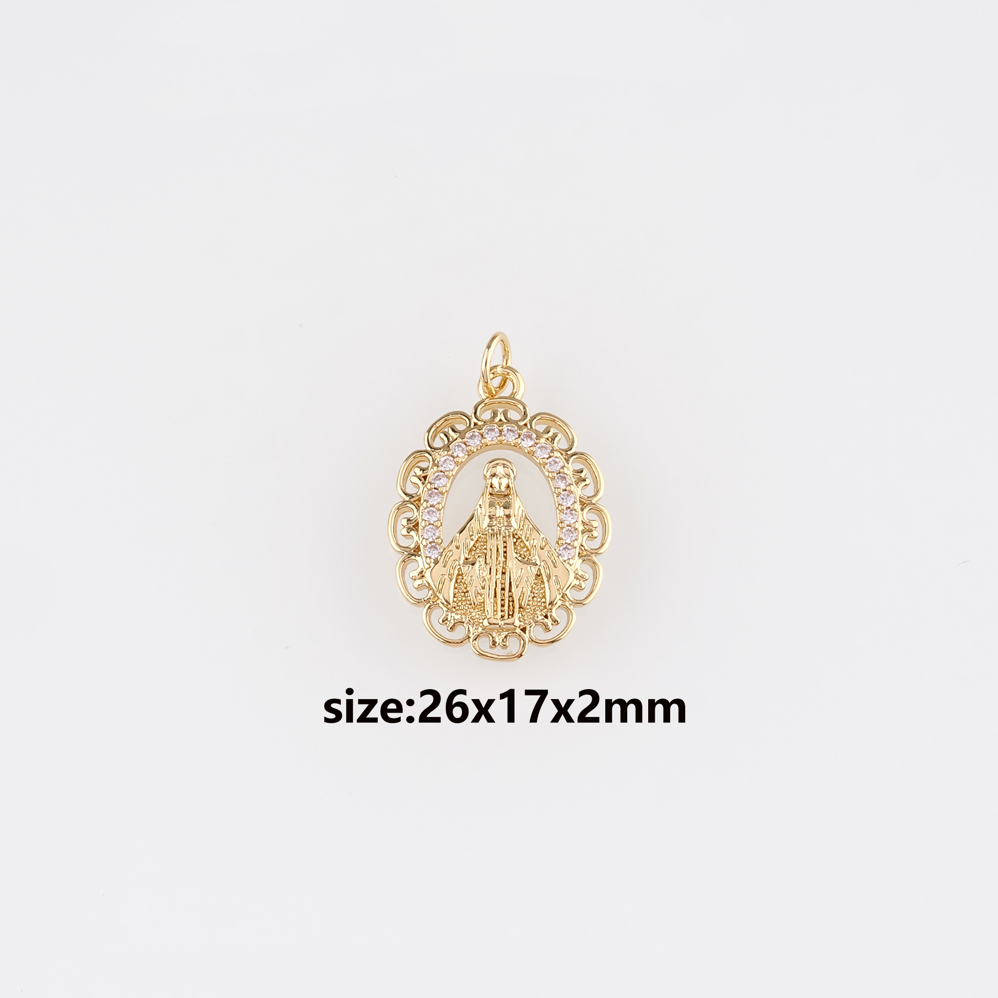 18K Gold Filled Virgin Mary Pendant,CZ Micro Pave Religious Charm Earrings Necklace for DIY Jewelry Making Supply