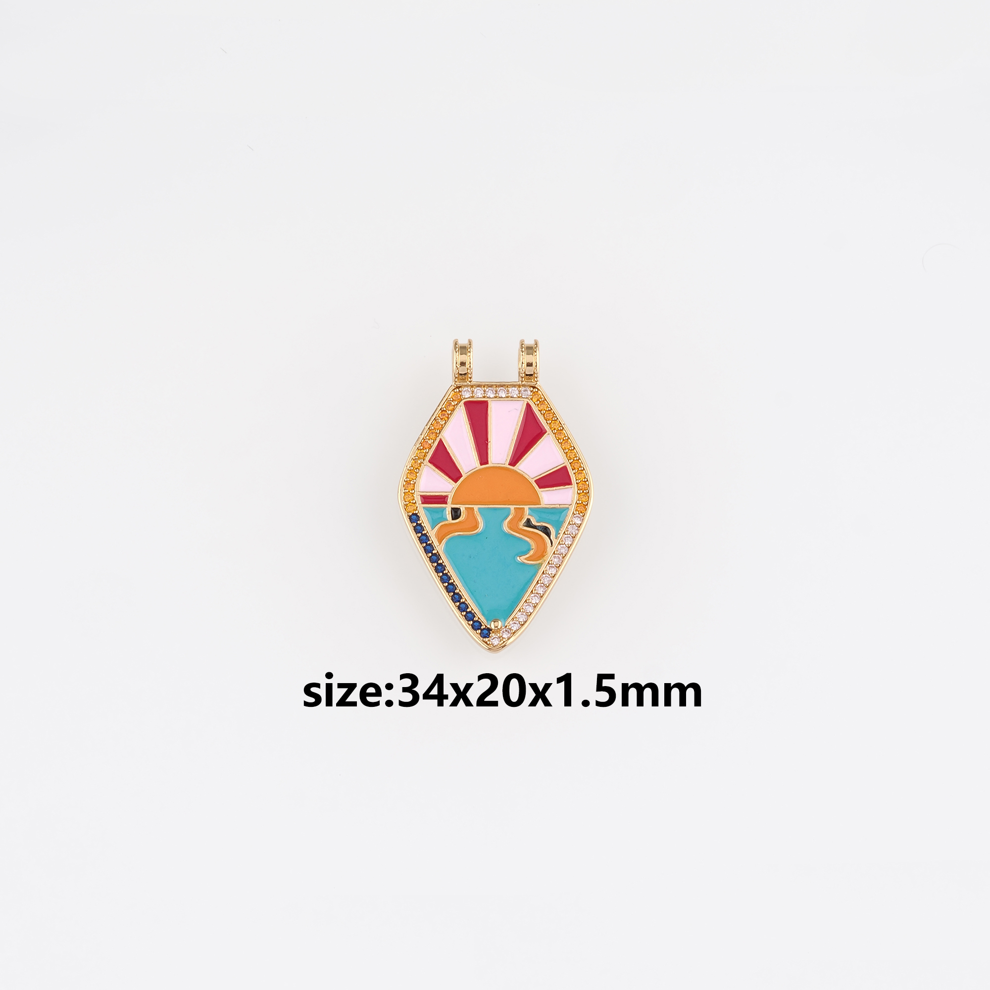 18K Gold Filled Sunrise Pendant,Enamel Sun Charm Earrings Necklace for DIY Jewelry Making Supply