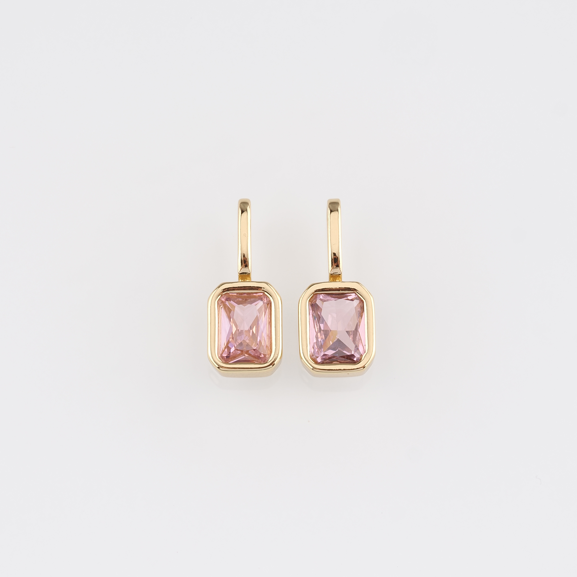 18K Gold Filled Rectangle Pendant,Crystal Rectangle Charm Earrings Necklace for DIY Jewelry Making Supply