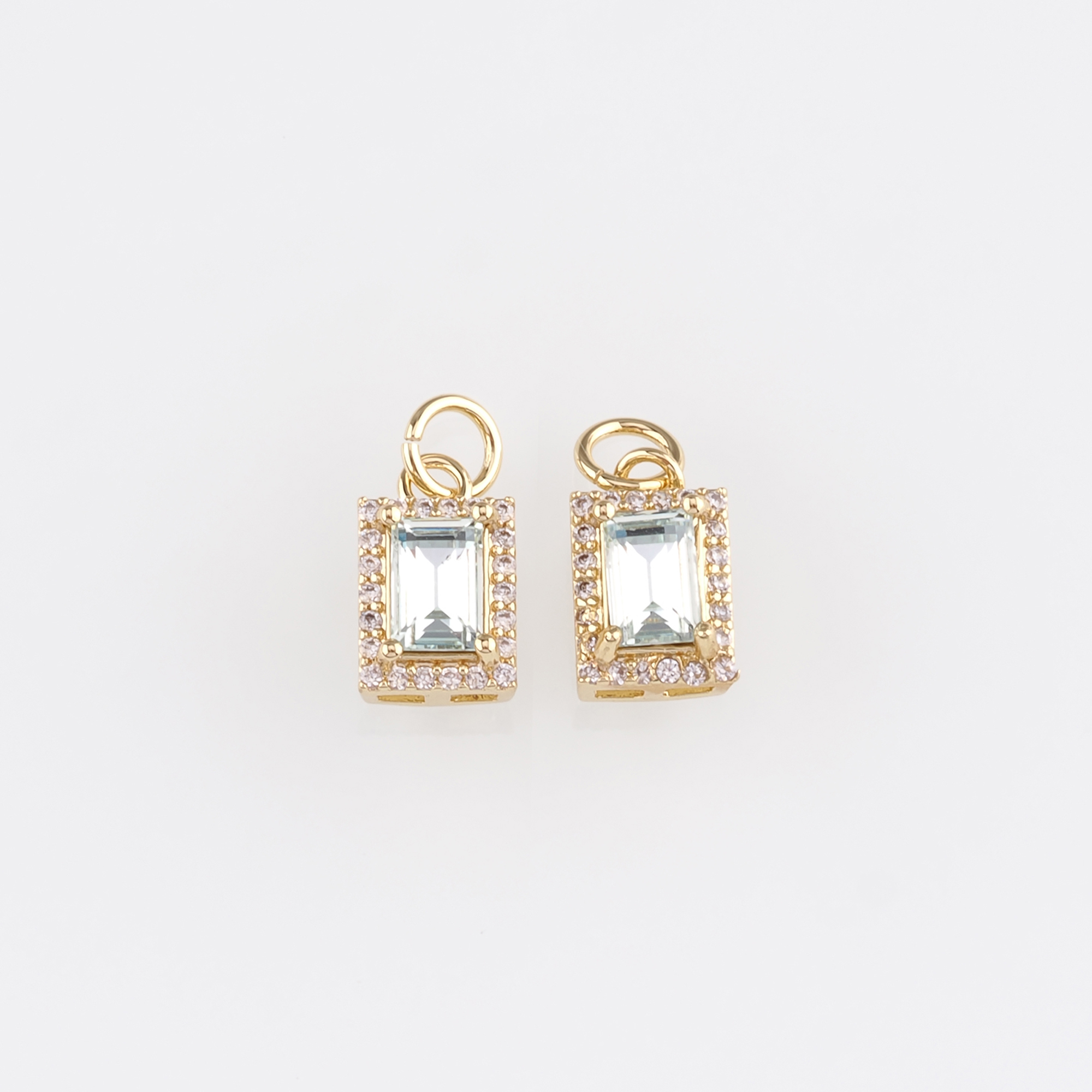 18K Gold Filled Rectangle Pendant,Crystal Rectangle Charm Earrings Necklace for DIY Jewelry Making Supply