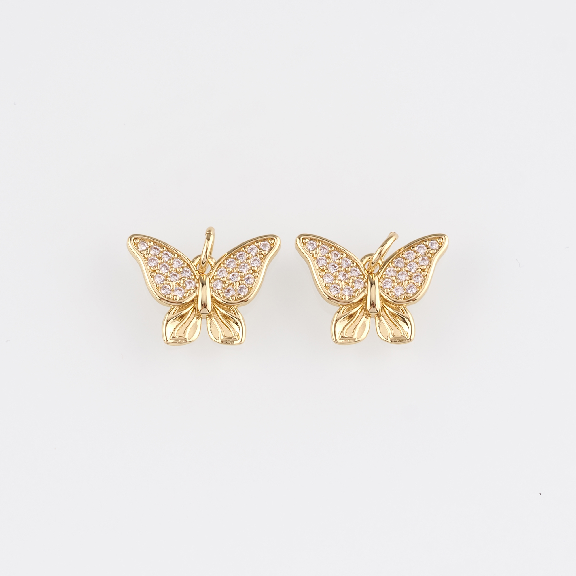 18K Gold Filled Butterfly Pendant,CZ Micro Pave Butterfly Charm Earrings Necklace for DIY Jewelry Making Supply