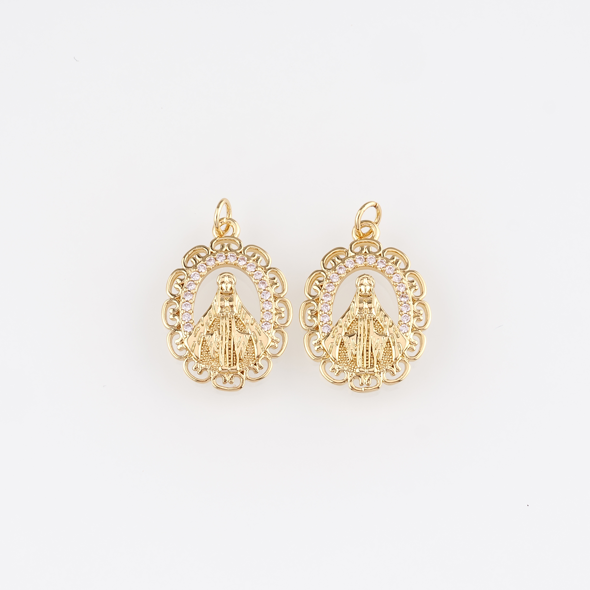 18K Gold Filled Virgin Mary Pendant,CZ Micro Pave Religious Charm Earrings Necklace for DIY Jewelry Making Supply