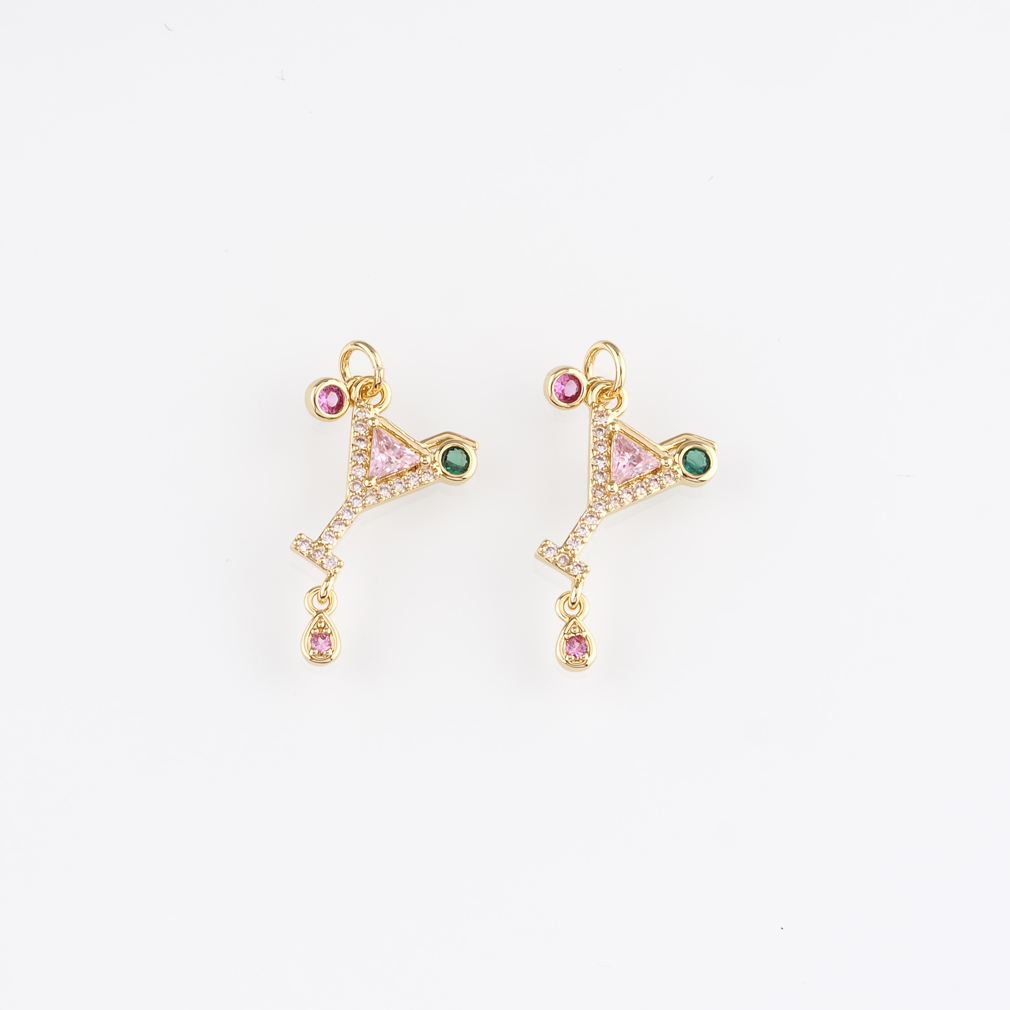 18K Gold Filled Wine Glass Pendant,CZ Micro Pave Wine Glass Charm Earrings Necklace for DIY Jewelry Making Supply