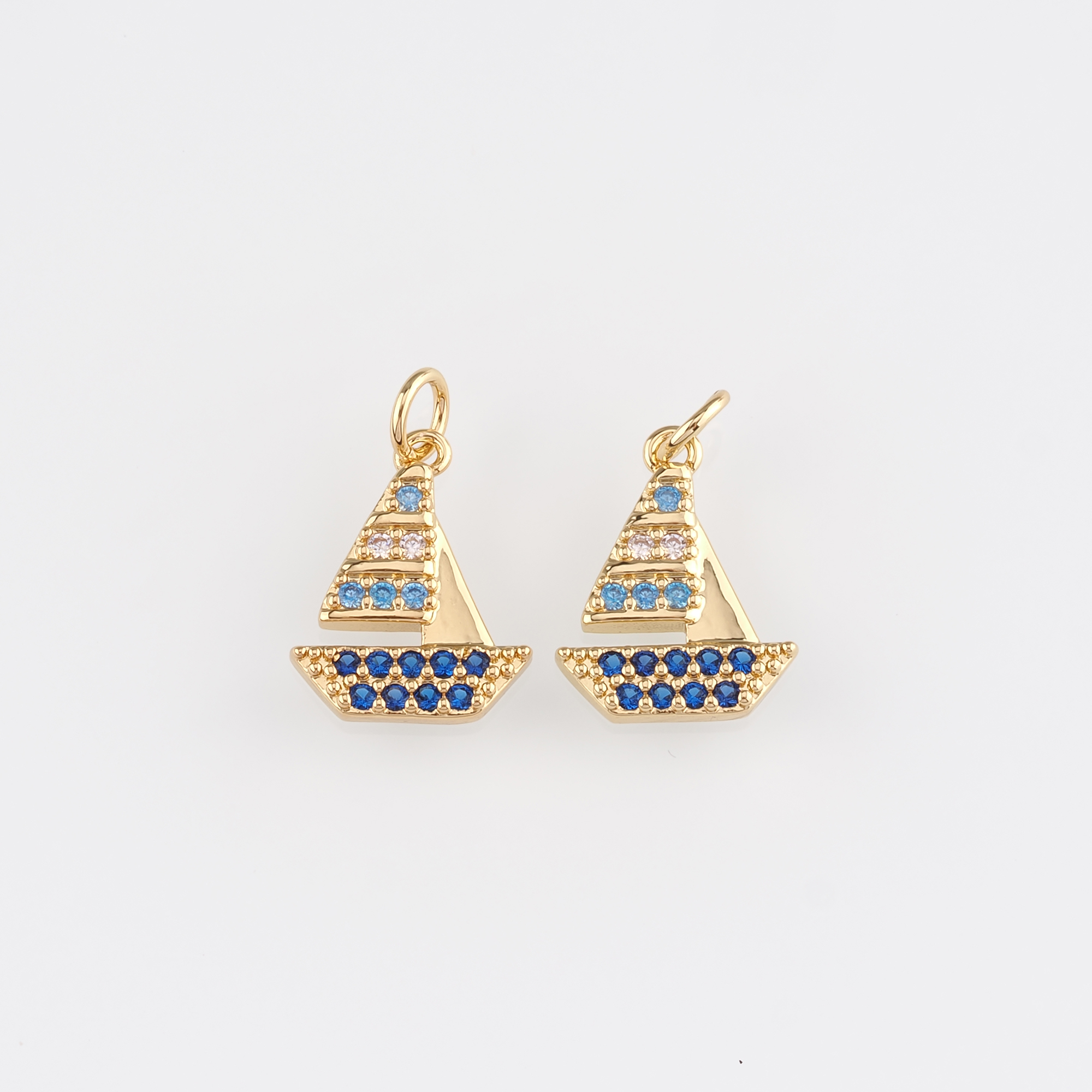 18K Gold Filled Sail Boat Pendant,CZ Micro Pave Sail Boat Charm Earrings Necklace for DIY Jewelry Making Supply