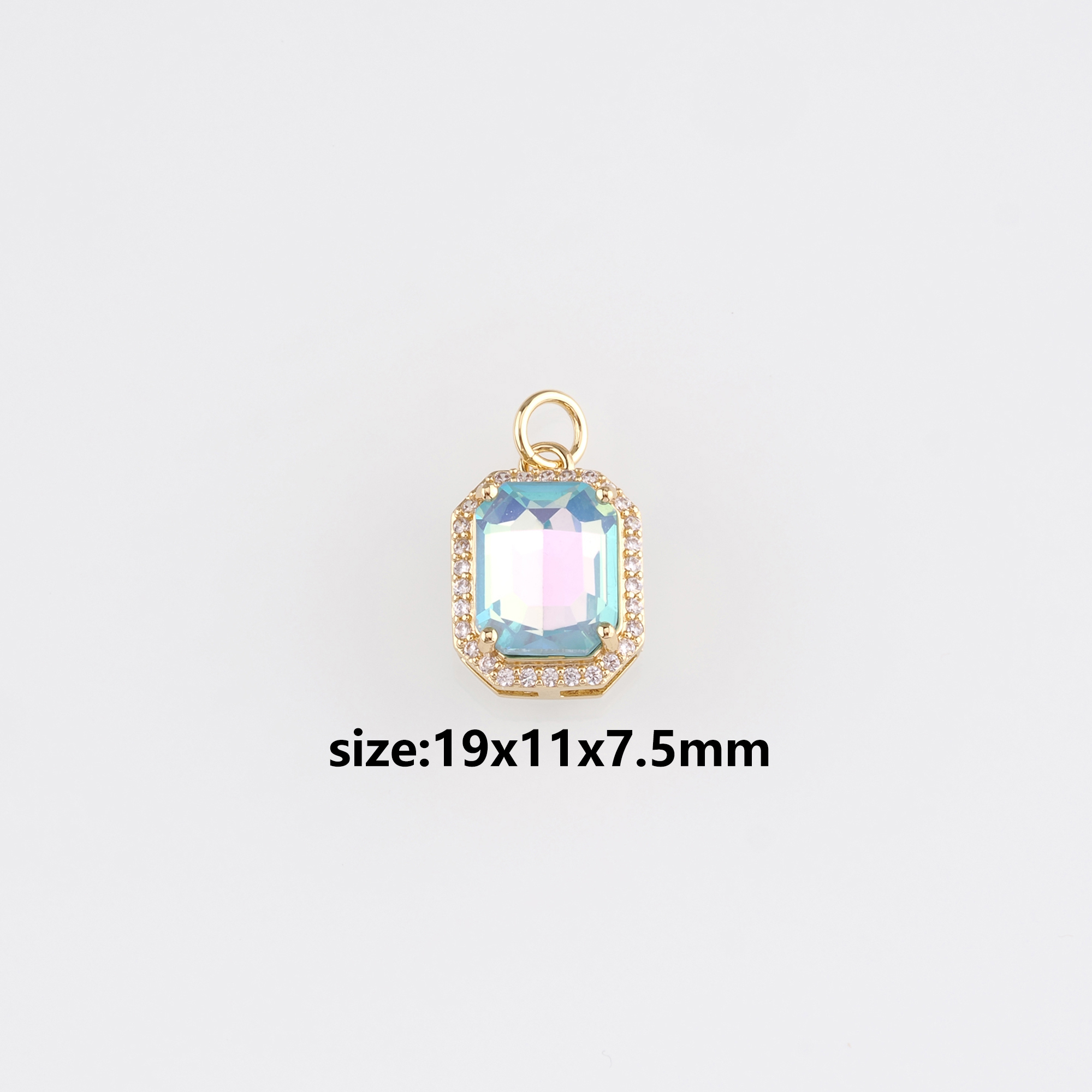 18K Gold Filled Rectangle Pendant,Crystal Rectangle Charm Earrings Necklace for DIY Jewelry Making Supply