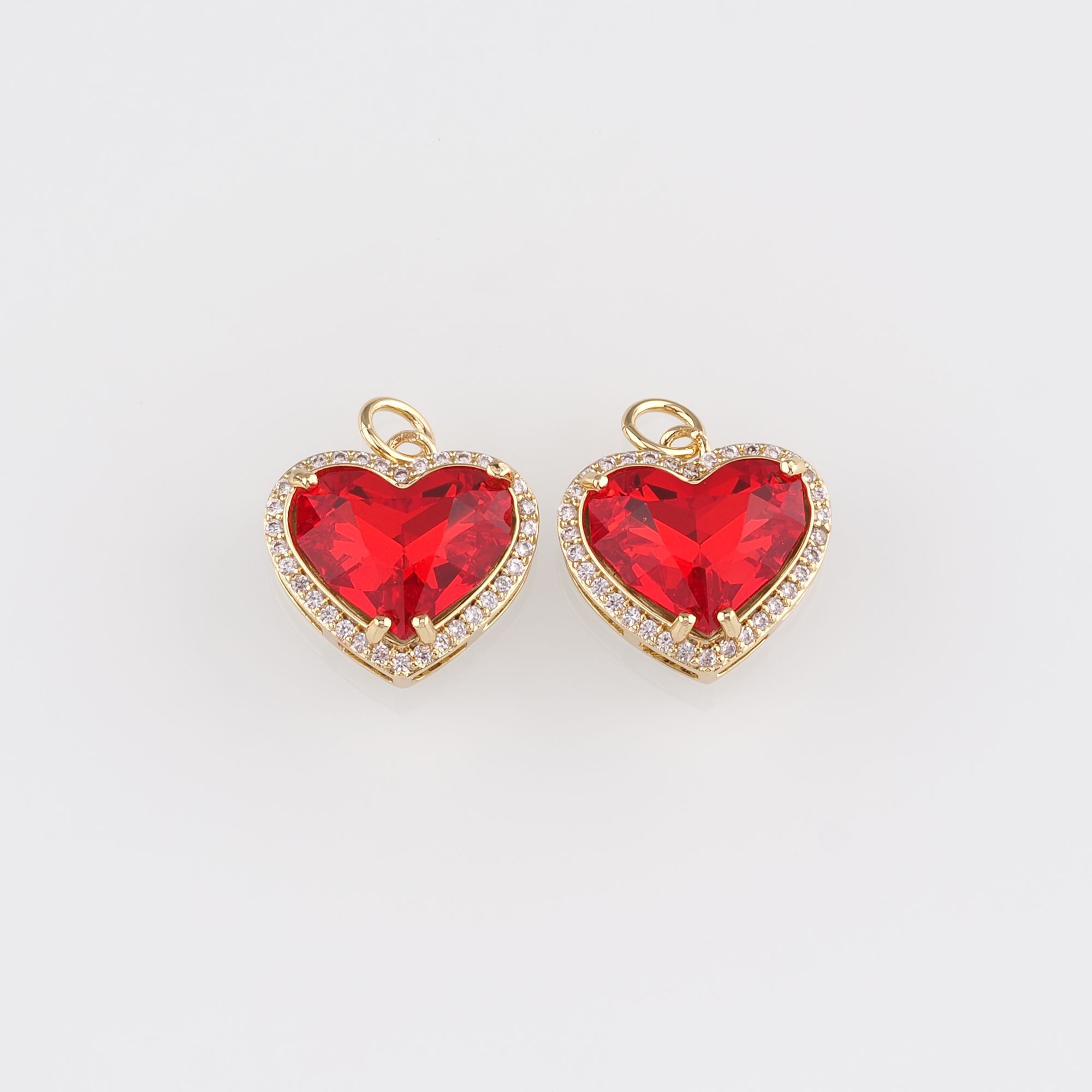 18K Gold Filled Heart Pendant,Crystal Heart Charm Earrings Necklace for DIY Jewelry Making Supply