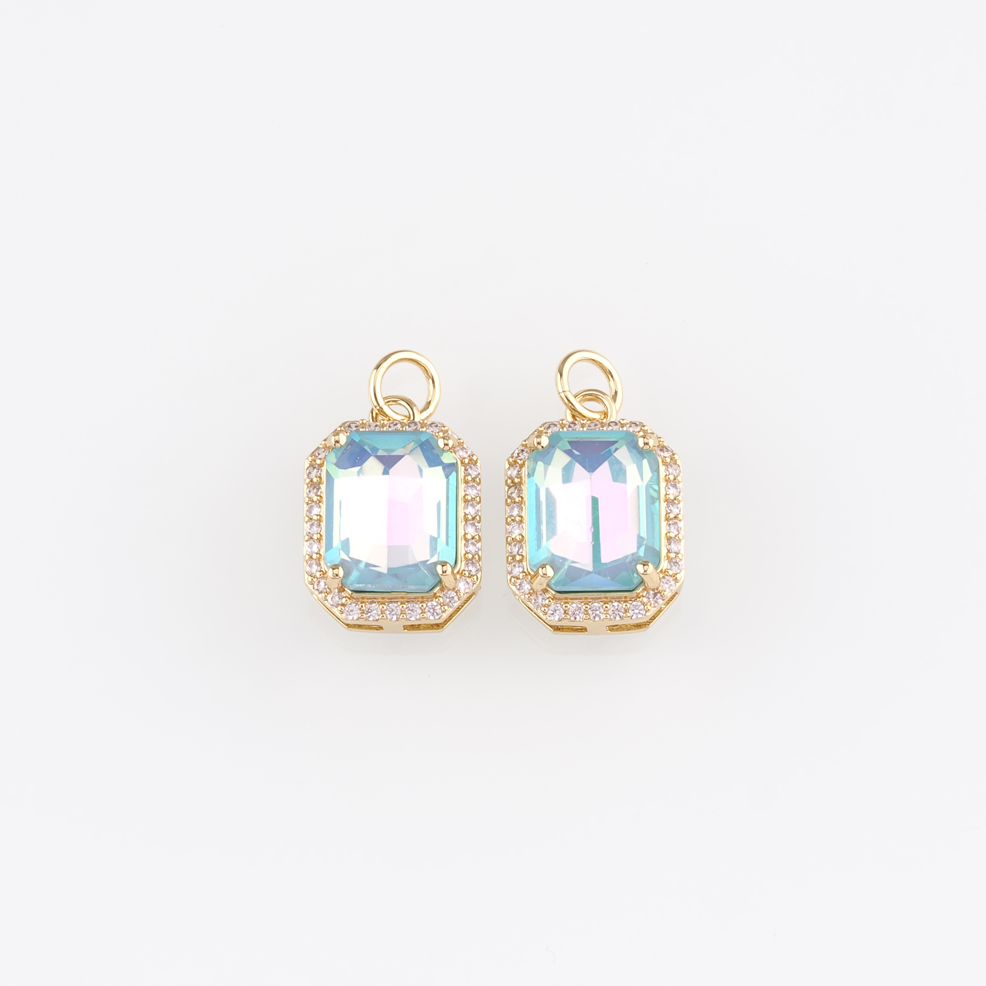 18K Gold Filled Rectangle Pendant,Crystal Rectangle Charm Earrings Necklace for DIY Jewelry Making Supply