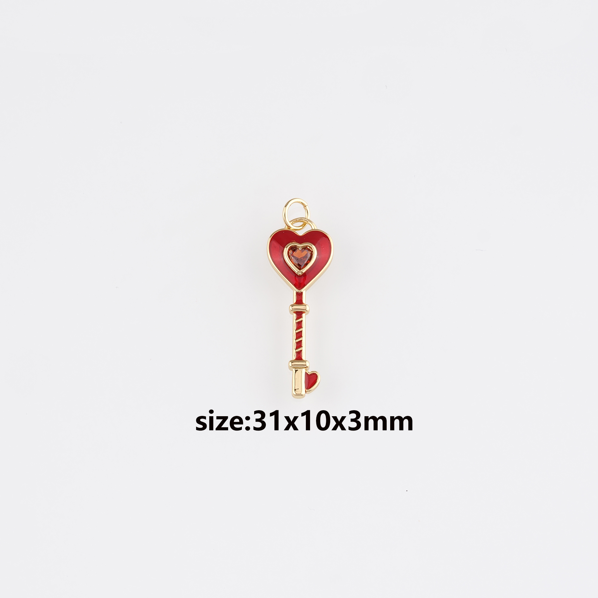 18K Gold Filled Heart Key Pendant,Enamel Key Charm Earrings Necklace for DIY Jewelry Making Supply