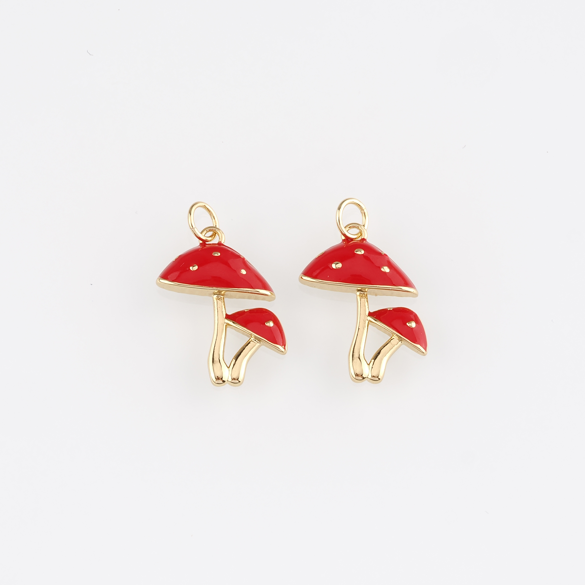 18K Gold Filled Mushroom Pendant,Enamel Mushroom Charm Earrings Necklace for DIY Jewelry Making Supply