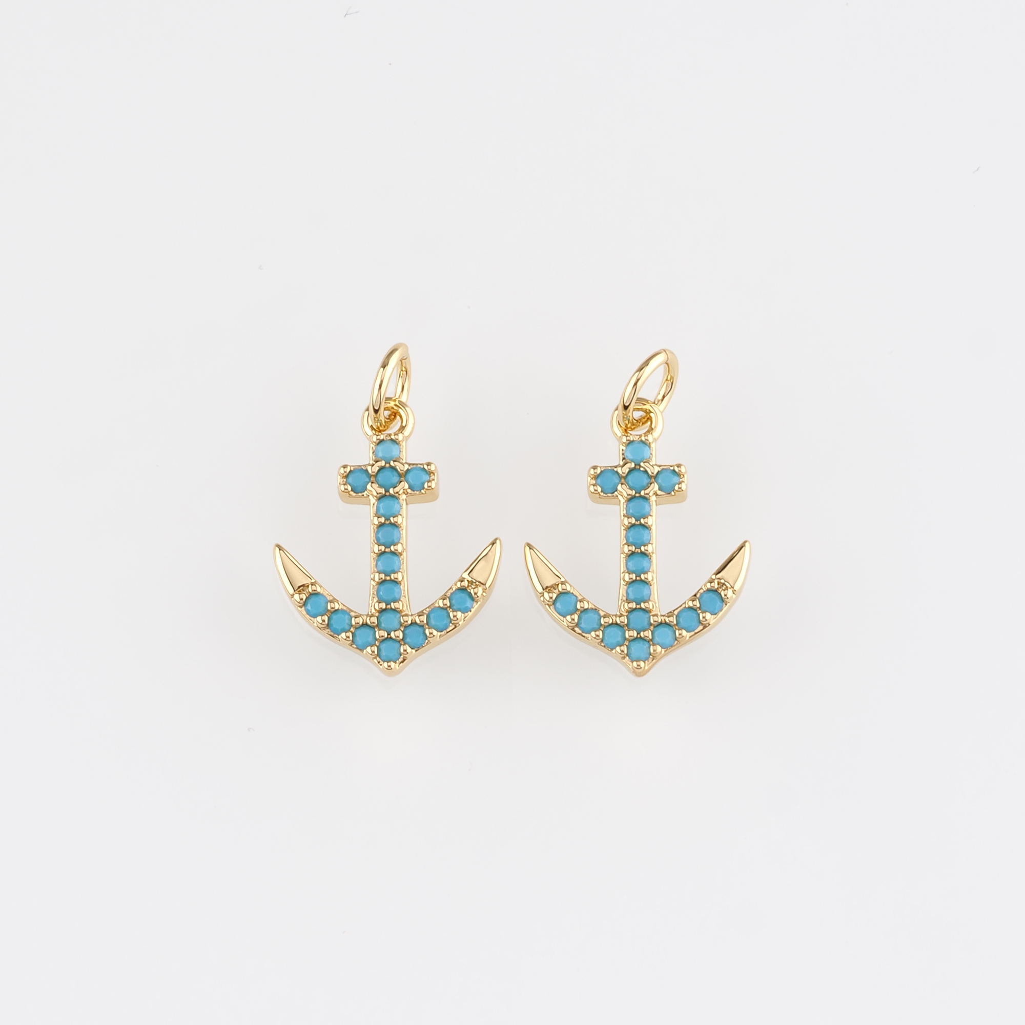 18K Gold Filled Anchor Pendant,CZ Micro Pave Anchor Charm Earrings Necklace for DIY Jewelry Making Supply