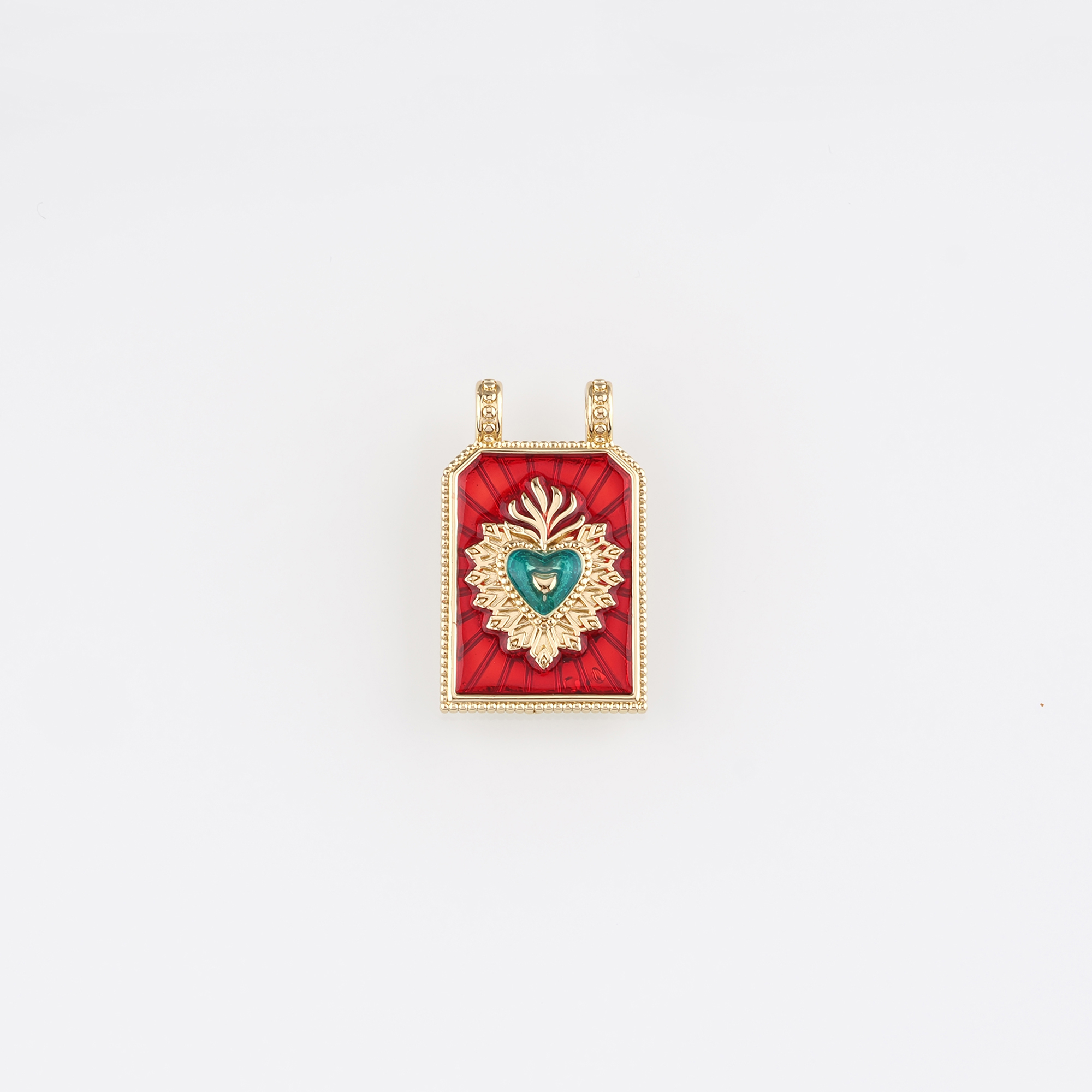 18K Gold Filled Sacred Heart Pendant,Enamel Sacred Heart Earrings Necklace for DIY Jewelry Making Supply