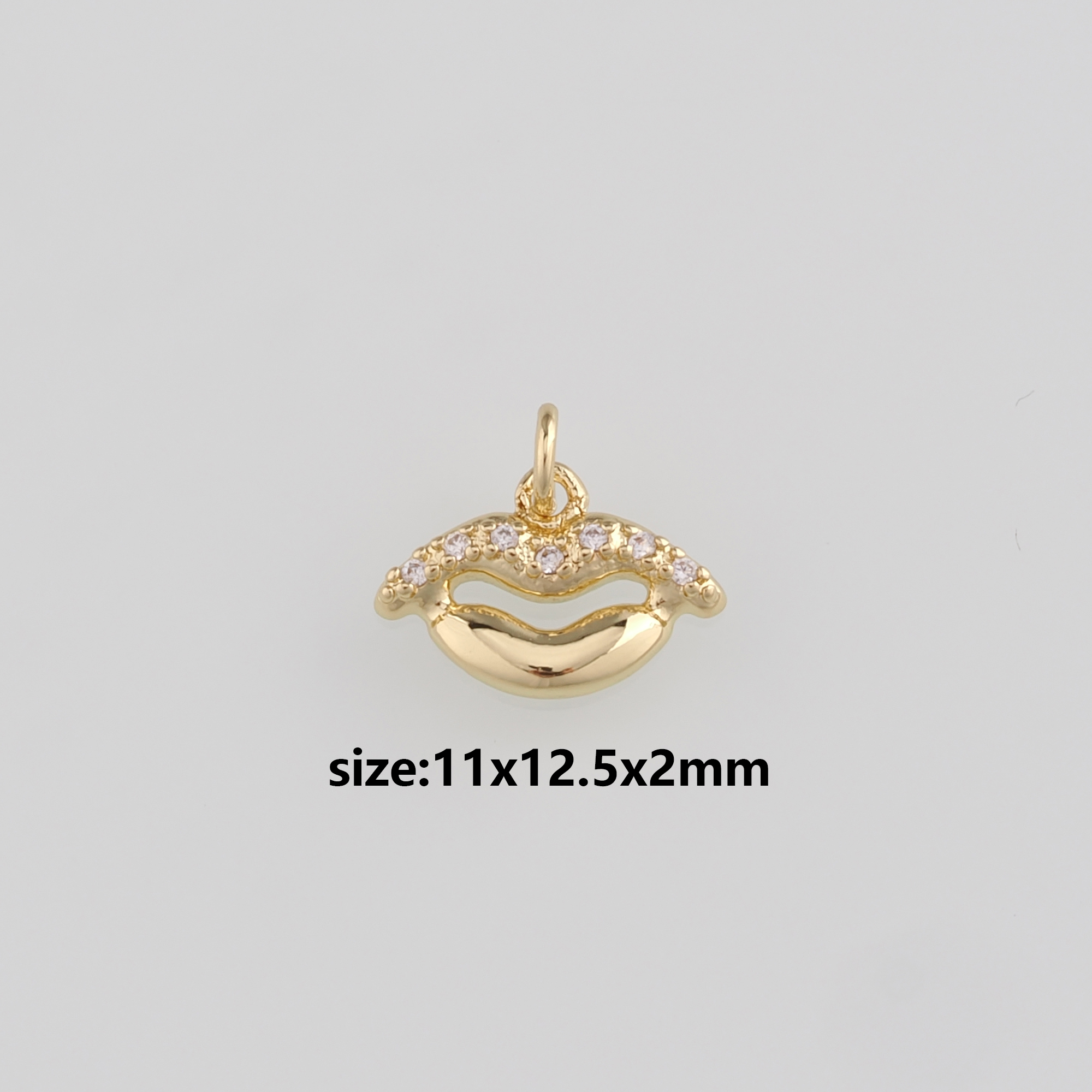 18K Gold Filled Lip Pendant,CZ Micro Pave Lip Charm Earrings Necklace for DIY Jewelry Making Supply