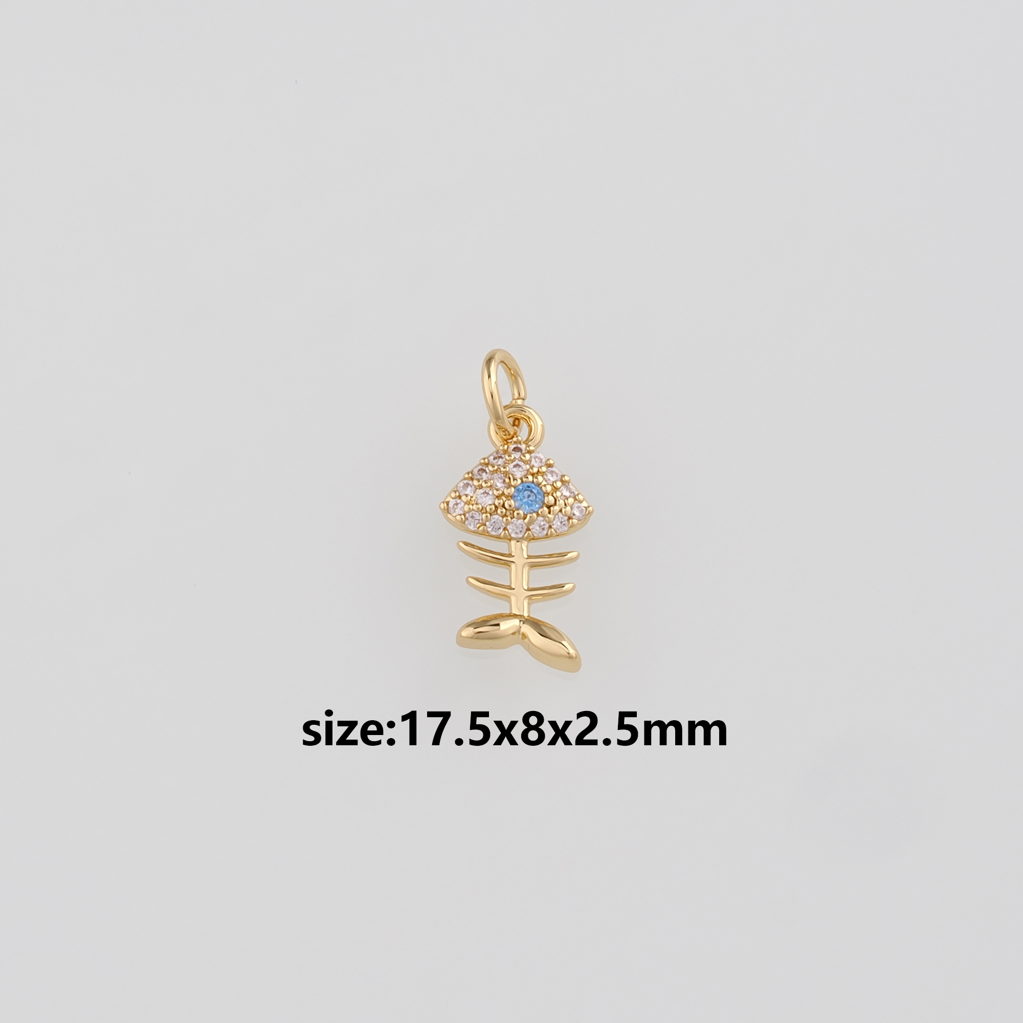 18K Gold Filled Fishbone Pendant,CZ Micro Pave Fishbone Charm Earrings Necklace for DIY Jewelry Making Supply
