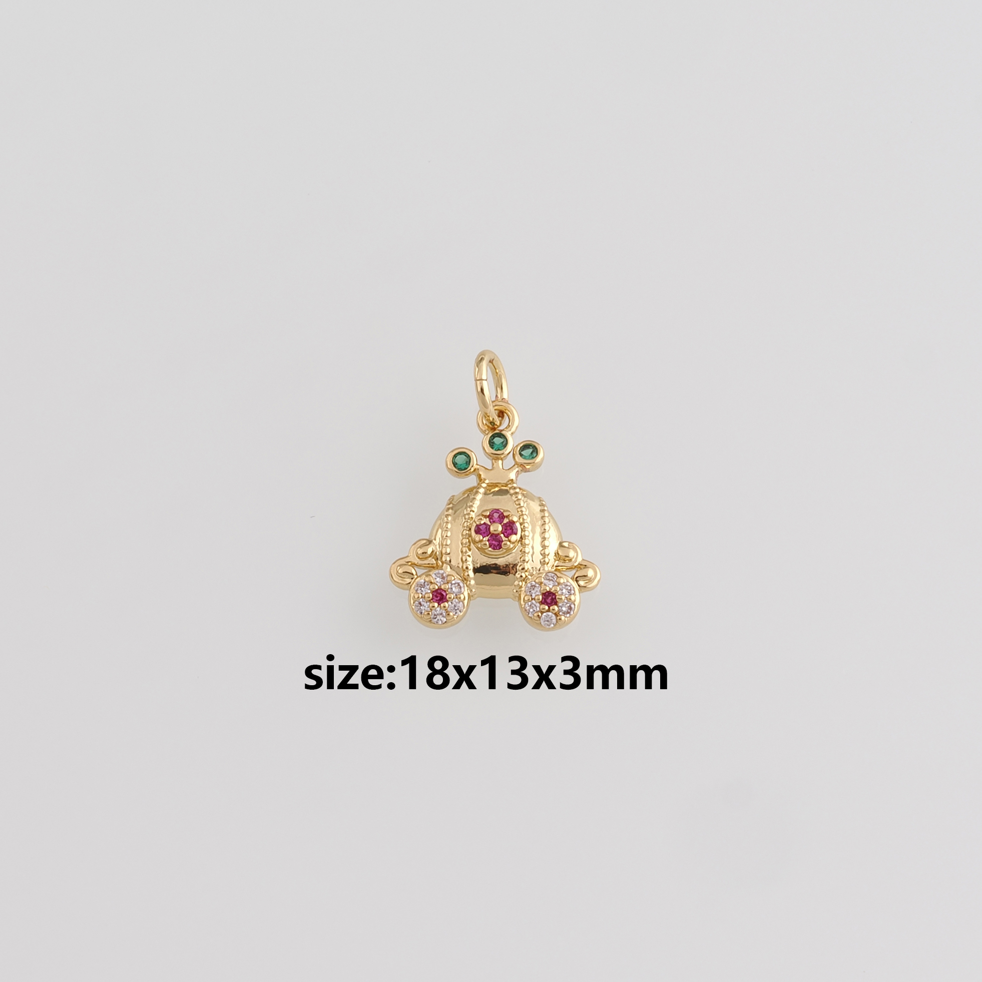 18K Gold Filled Pumpkin Car Pendant,CZ Micro Pave Pumpkin Car Charm Earrings Necklace for DIY Jewelry Making Supply