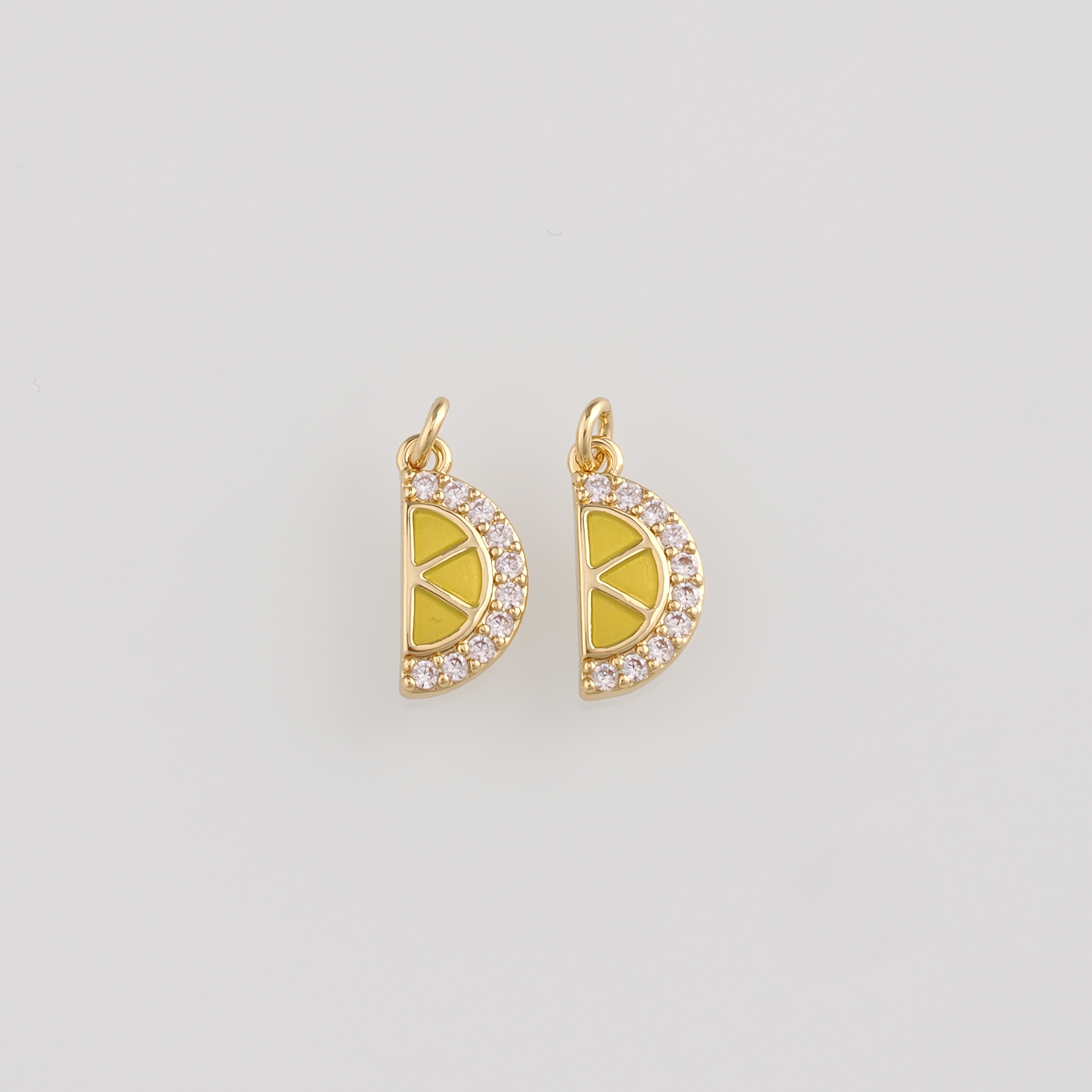 18K Gold Filled Lemon Slice Pendant,CZ Micro Pave Fruit Charm Earrings Necklace for DIY Jewelry Making Supply