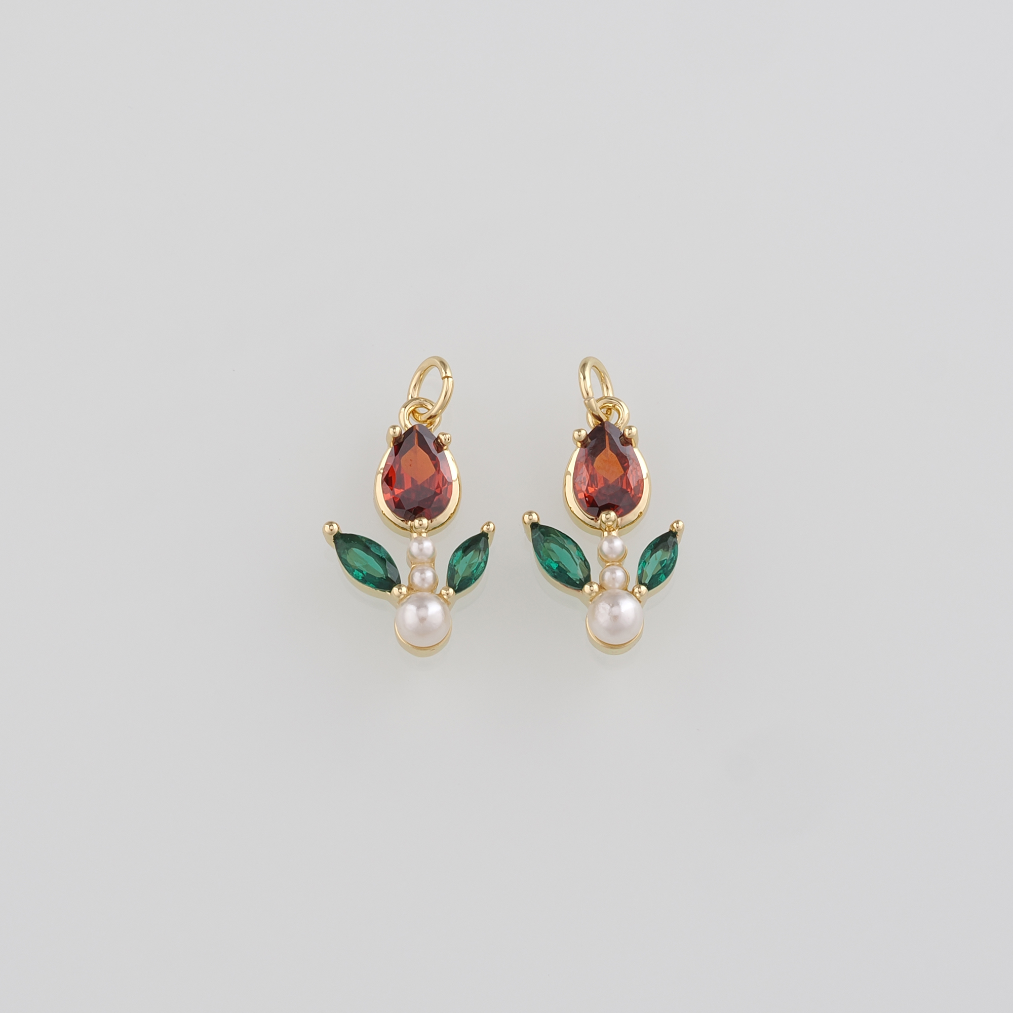 18K Gold Filled Tulip Pendant,CZ Micro Pave Tulip Charm Earrings Necklace for DIY Jewelry Making Supply