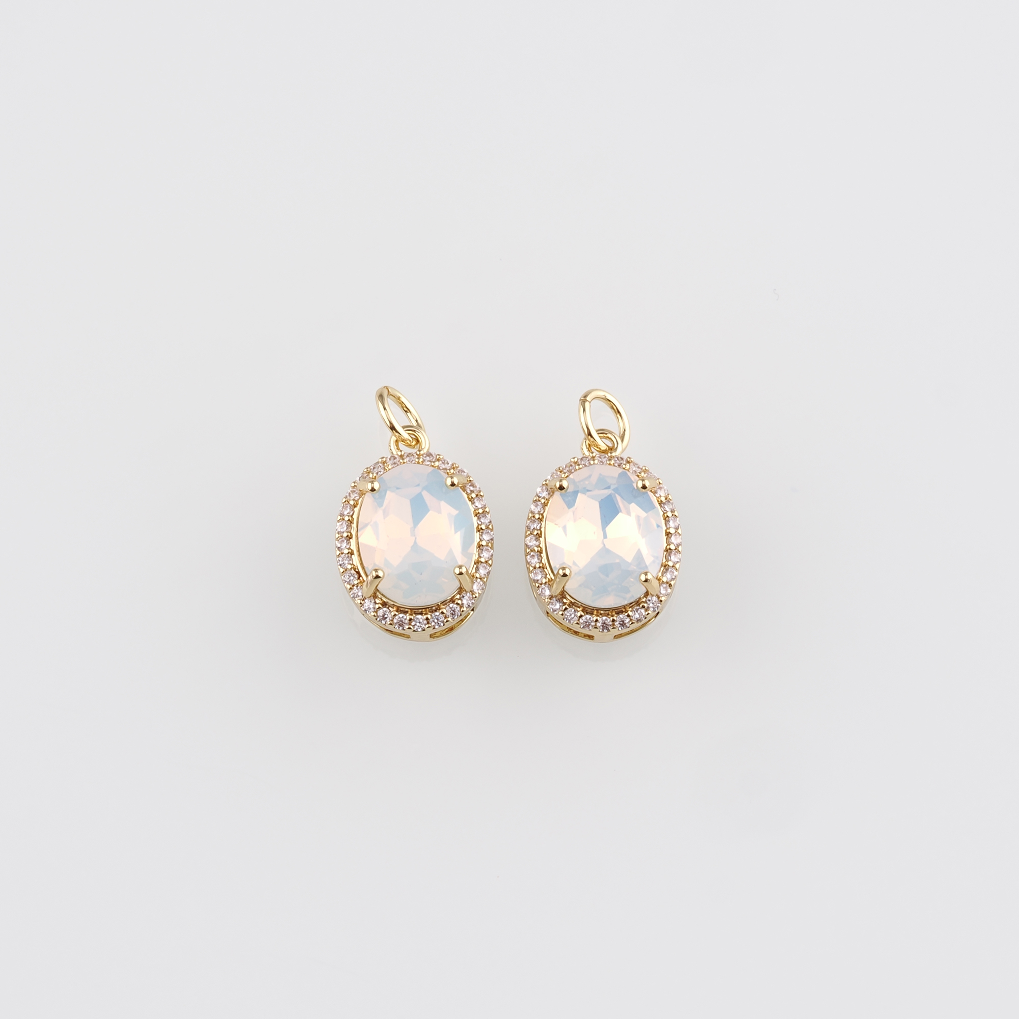 18K Gold Filled Oval Pendant,Crystal Oval Charm Earrings Necklace for DIY Jewelry Making Supply