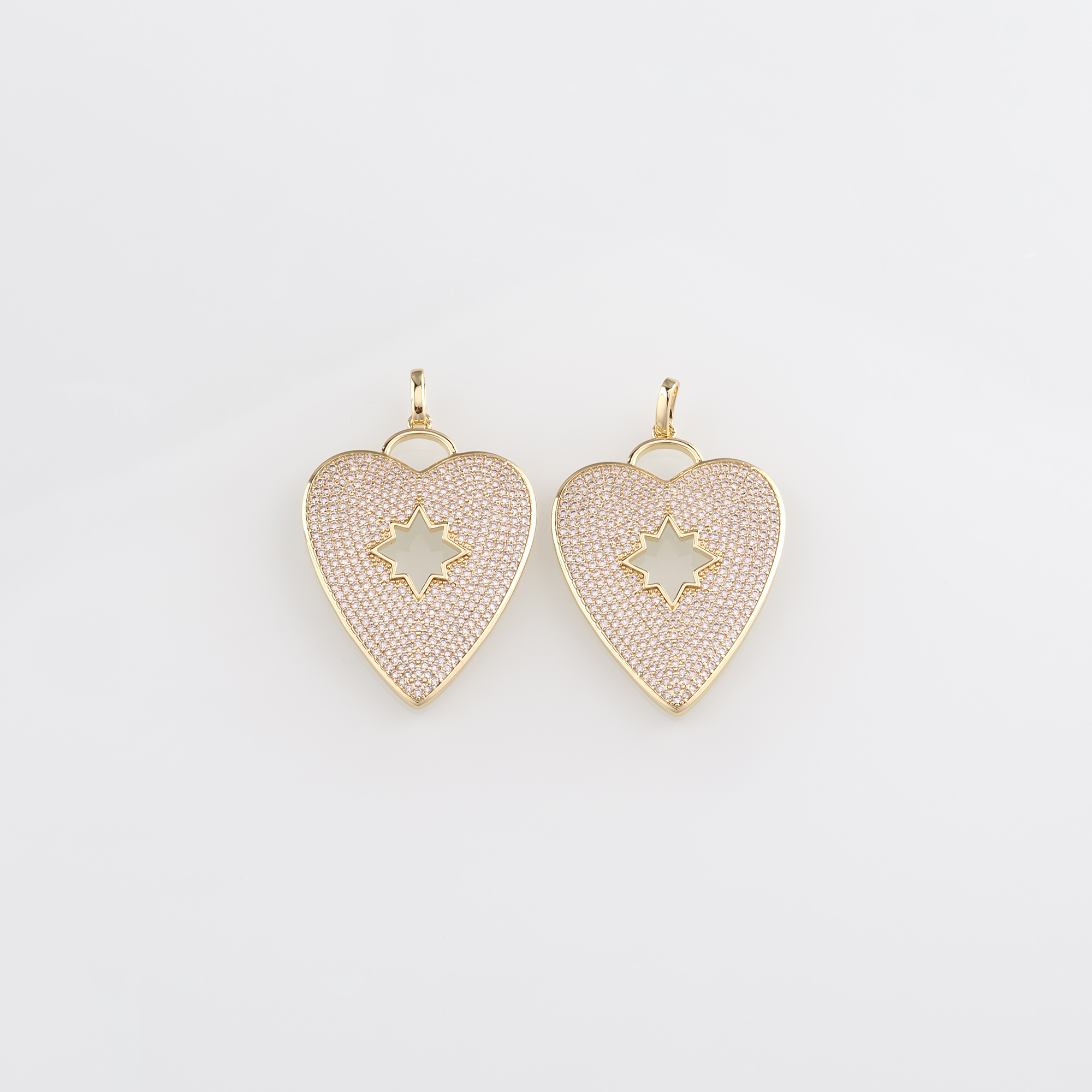 18K Gold Filled Heart Pendant,CZ Micro Pave Heart Charm Earrings Necklace for DIY Jewelry Making Supply