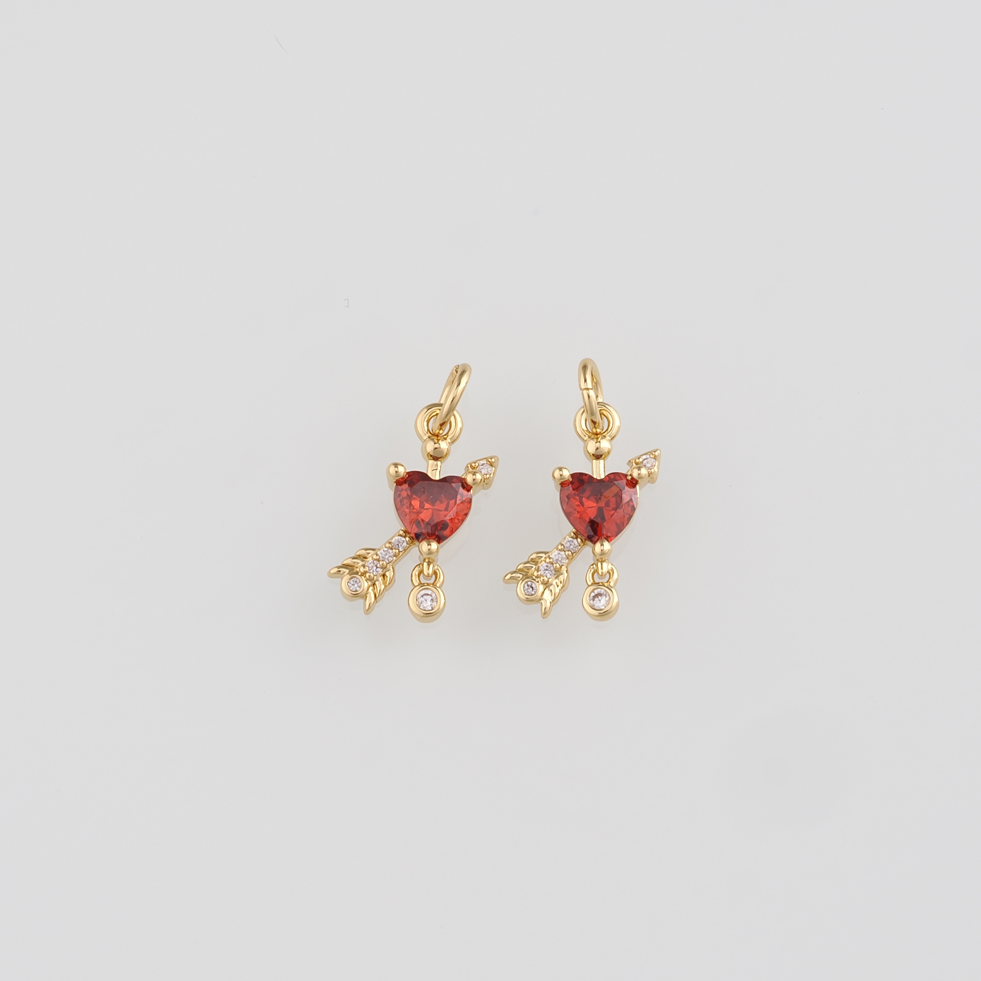 CZ Micro Pave Heart Pendant,18K Gold Filled Heart Arrow Charm Earrings Necklace for DIY Jewelry Making Supply