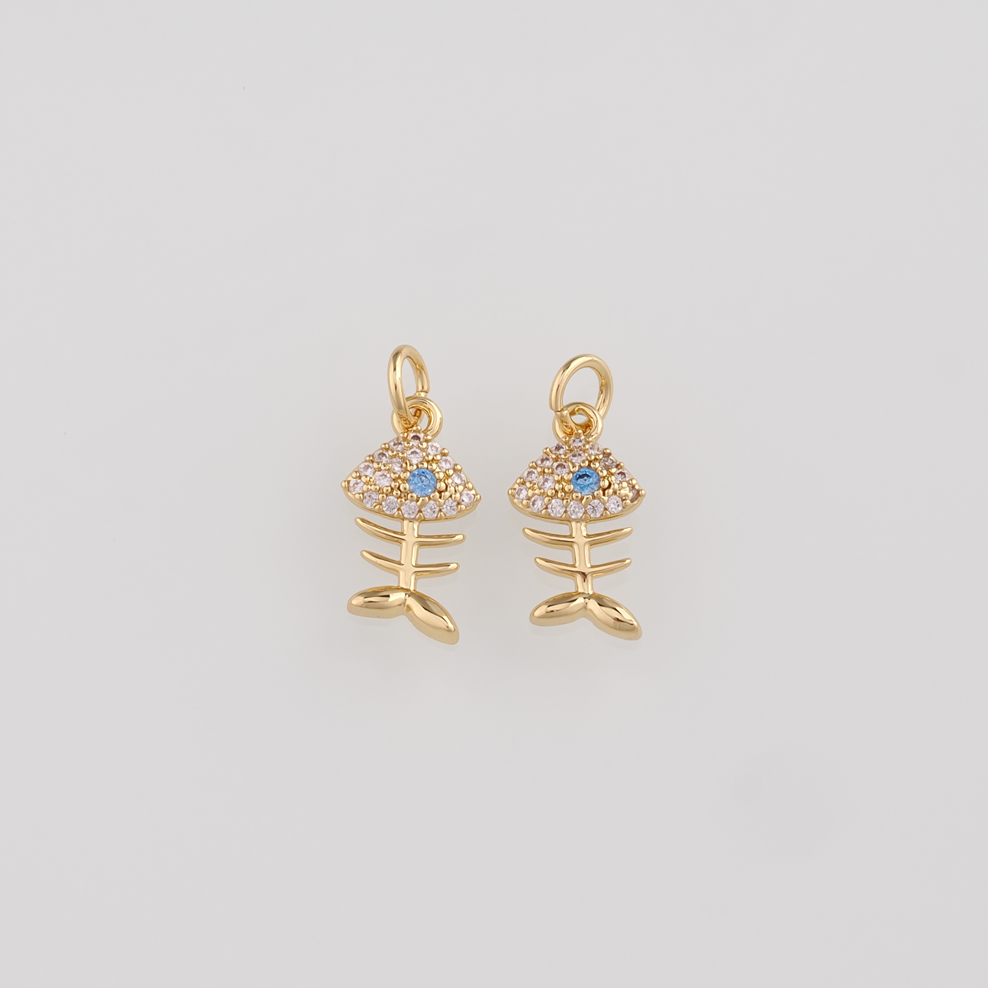 18K Gold Filled Fishbone Pendant,CZ Micro Pave Fishbone Charm Earrings Necklace for DIY Jewelry Making Supply